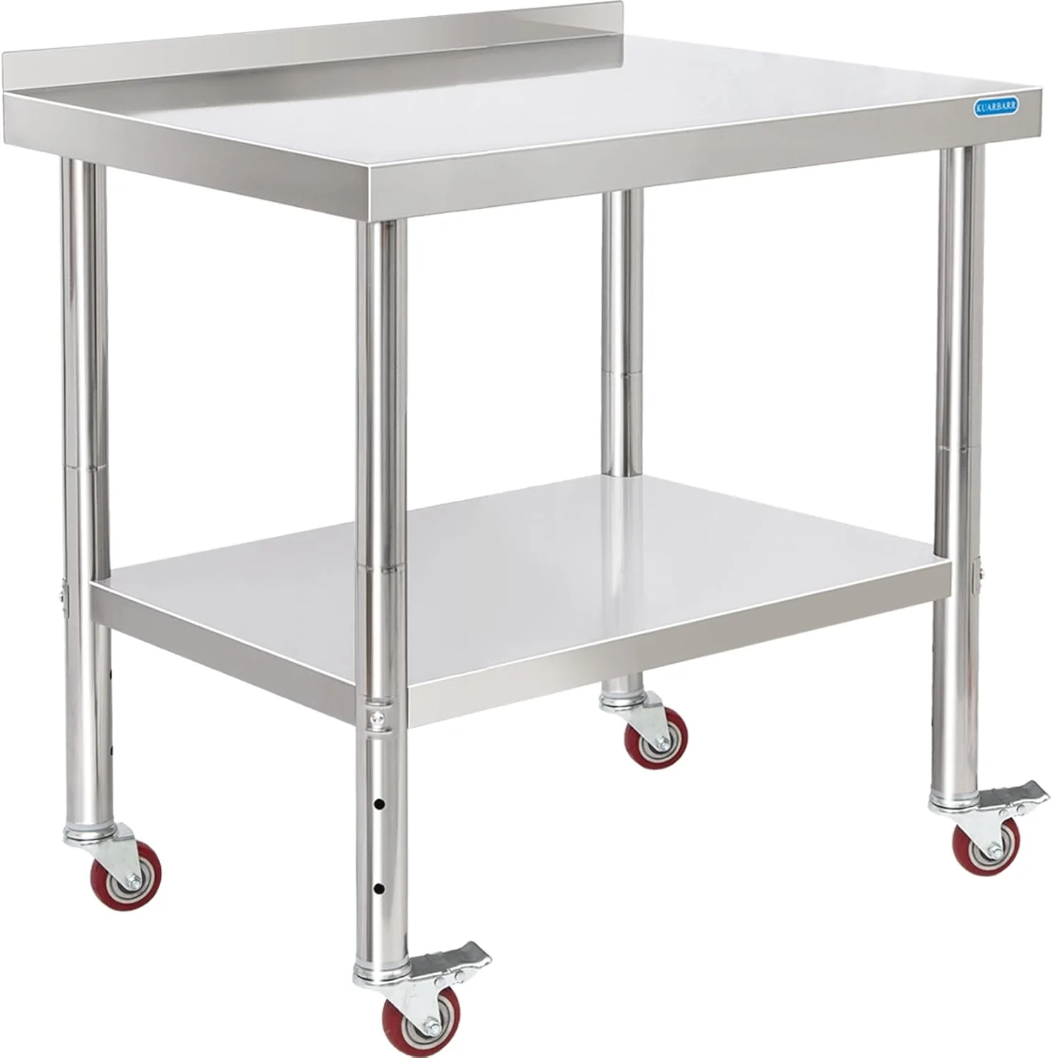Luxury Stainless Steel Table for Prep Work with 4 Caster Wheels with Backsplash 24 x 30 NSF Metal Commercial Kitchen Adjustable Under Shelf Worktable for Elite
