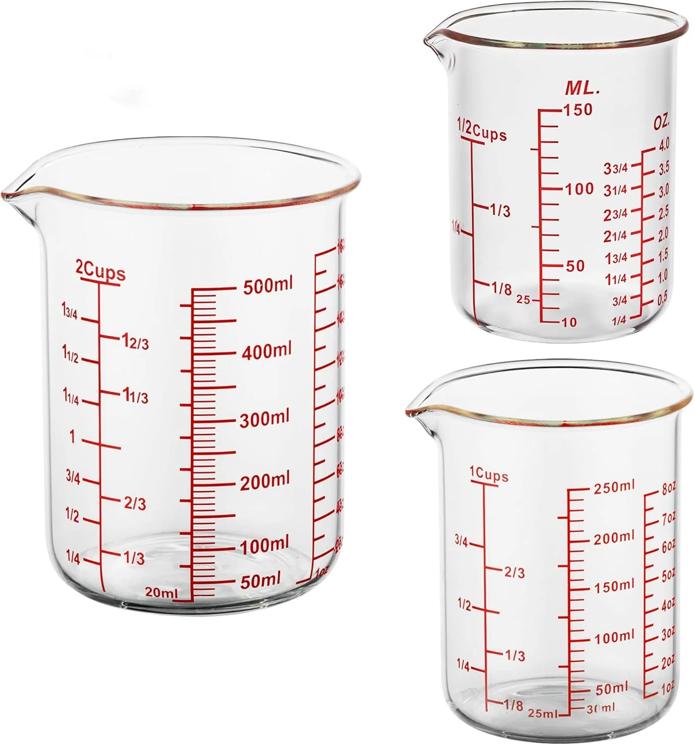 Sustainable 3 Piece Glass Measuring Cup Set Includes 1 2-Cup 1-Cup and 2-Cup High Borosilicate Glasss Liquid Measuring Cups Dishwasher zer Microwave Long-Lasting