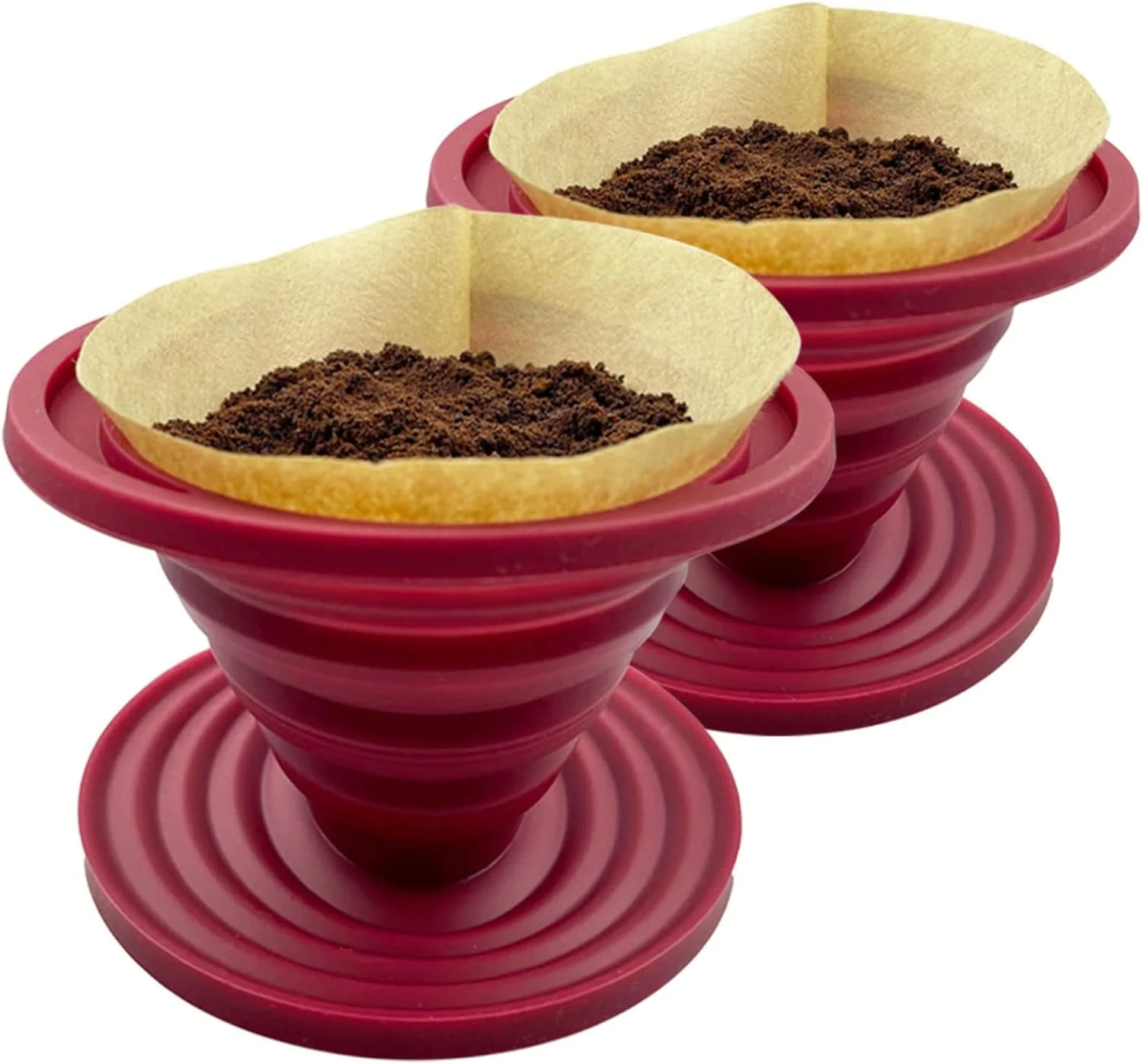 Flexible 2 Pieces Attsky Collapsible Pour Over Coffee Dripper for Camp Coffee Reusable Silicone Coffee Filter Holder for Camping Red Original