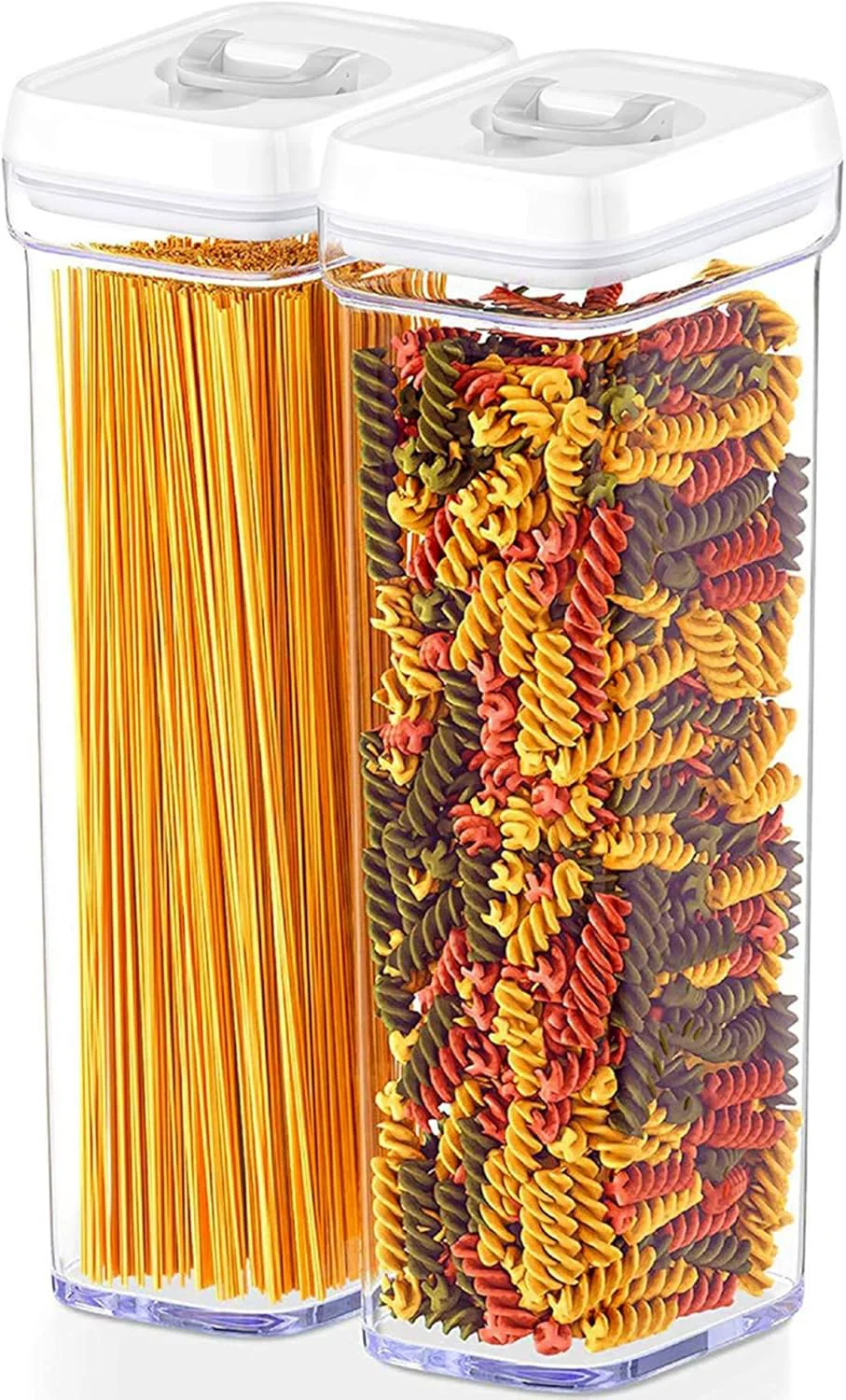 Crafted Dwëllza Kitchen Pasta Storage Containers for Pantry – Set of 2 White Airtight Spaghetti Container Storage – I for Spaghetti Noodles Efficient