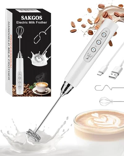 Green Milk Frother Wand Rechargeable Handheld Electric Whisk 3 Speed Adjustable Efficient