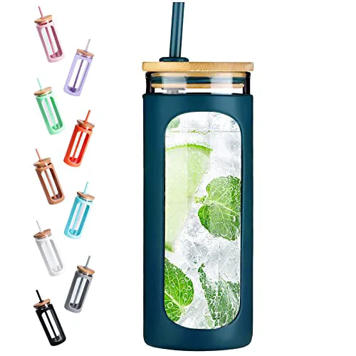 Contemporary 20oz Glass Tumbler with Straw and Lid Innovative