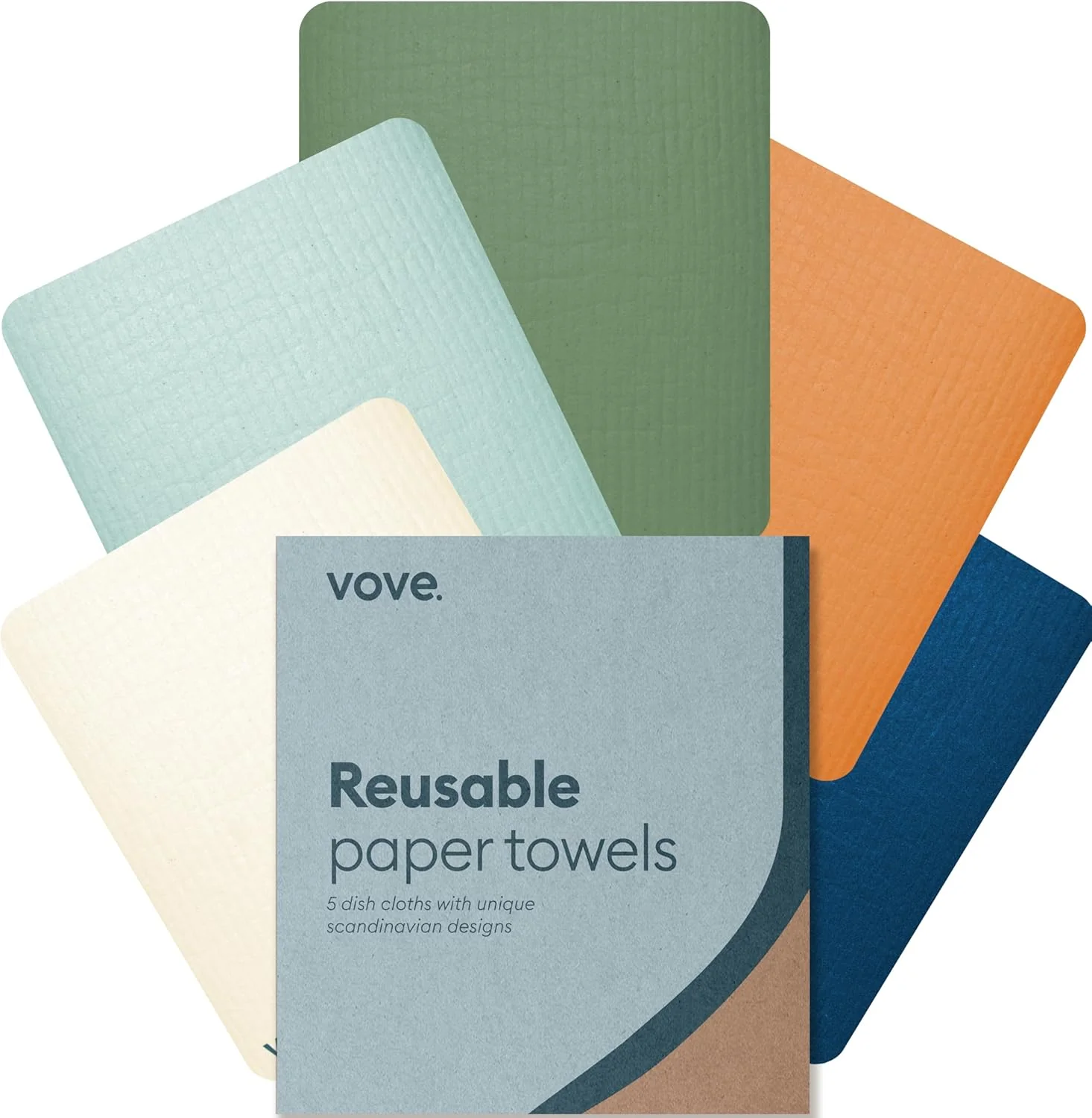 Relaxed Vove Swedish Dishcloths 5-Pack Coastal Calm – FSC Cellulose Cotton Oeko-TEX Standard 100 Reusable Washable Kitchen Cleaning Cloths Classic