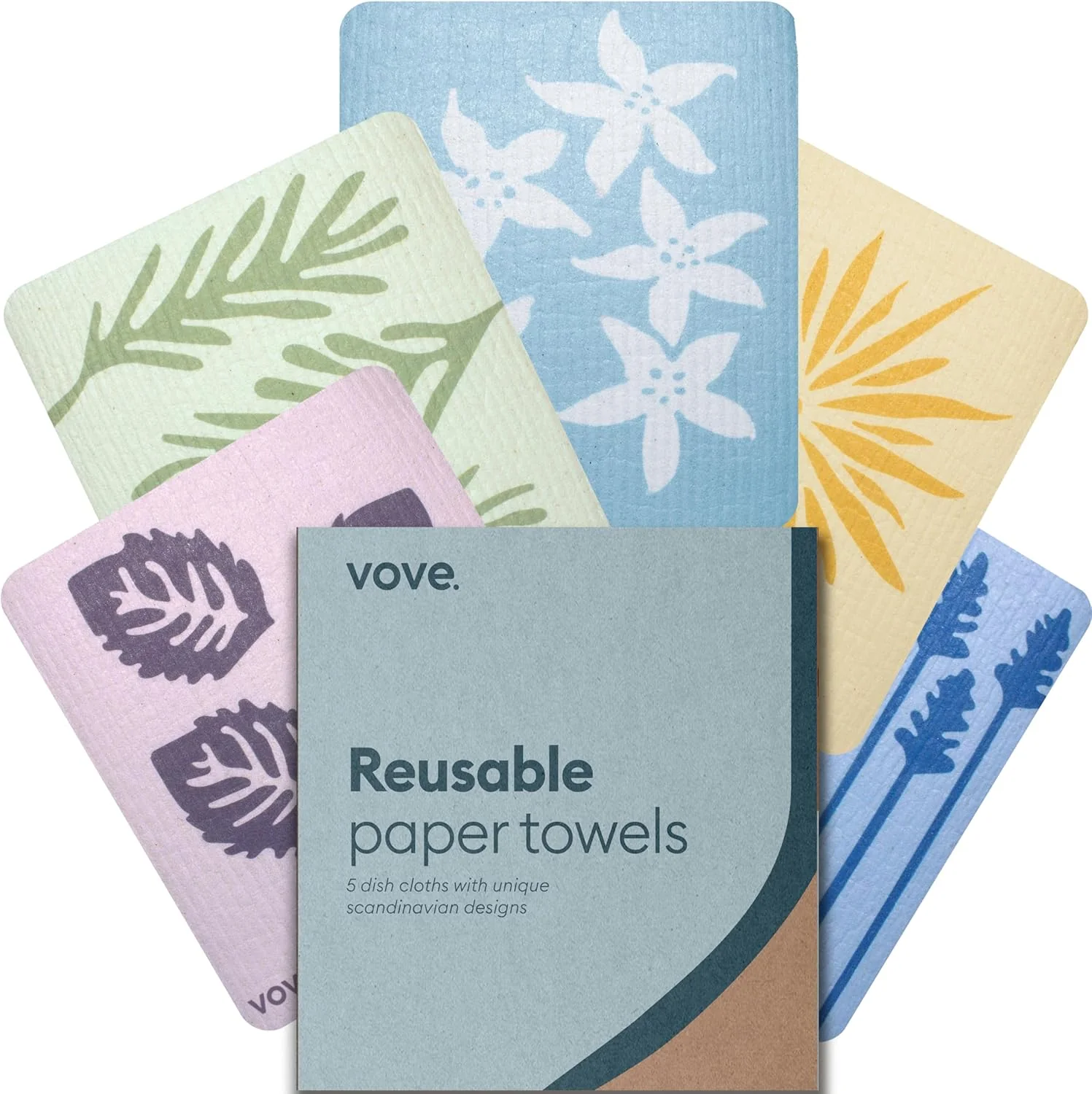 Excellent Vove Swedish Dishcloths 5-Pack Nordic Nature – FSC Cellulose Cotton Oeko-TEX Standard 100 Reusable Washable Kitchen Cleaning Cloths Modern