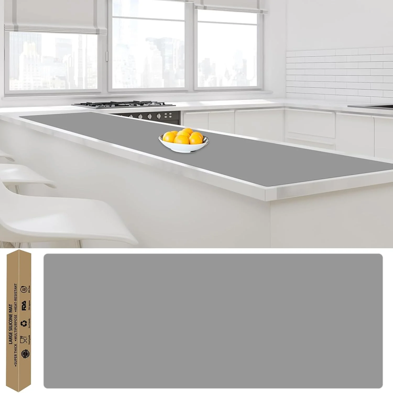 Carefully Designed Largest Silicone Mats for Kitchen Counter 120 x 24 Extra Large Heat Resistant Counter Mat Reusable