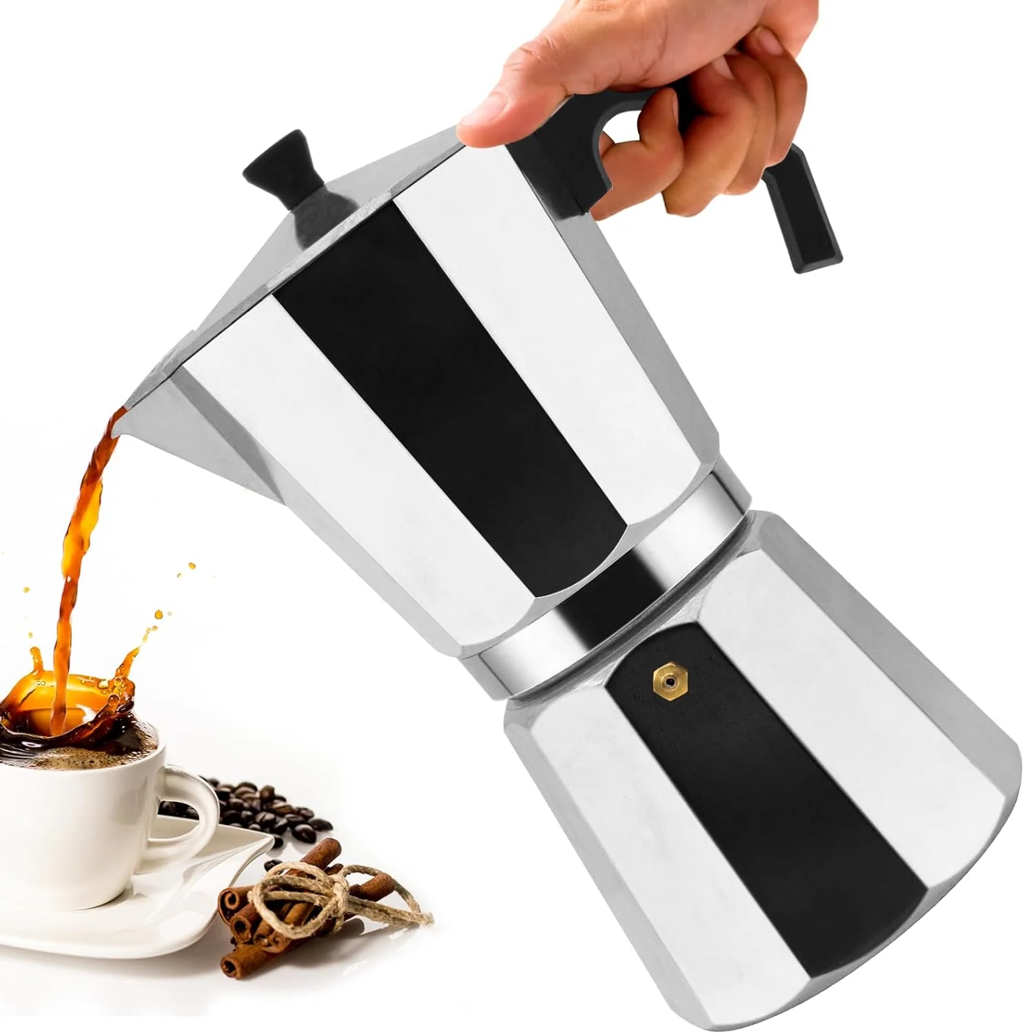 Environmentally Friendly 14 Cup Aluminum Moka Pot Classic Stovetop Espresso Coffee Maker 700ml 23oz Coffeemaker Percolator Mocha Pot Greca Coffee Maker Cafe Makers for Italian and Cuban Café Brewing Silver Reusable