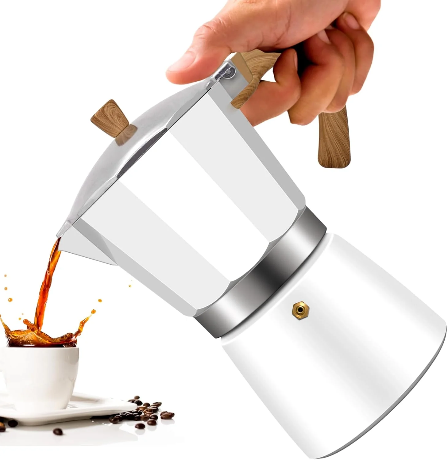 Enhanced 9 Cup Aluminum Moka Pot Classic Stovetop Espresso Coffee Maker 450ml 15oz Coffeemaker Percolator Mocha Express Preferred Cafe Makers for Italian and Cuban Café Brewing White Recyclable