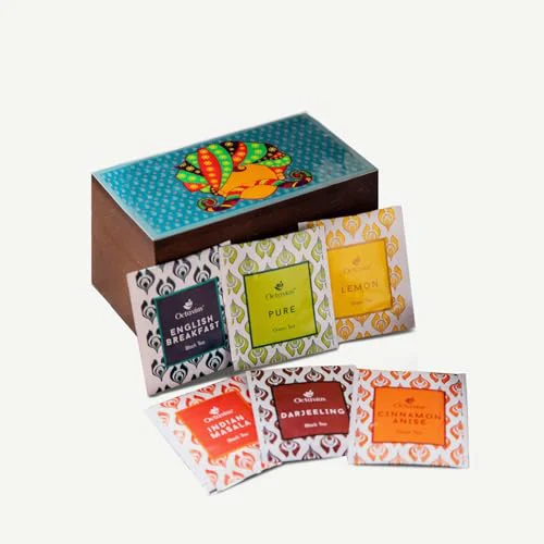 Dependable Urban Print Wooden Tea Sampler Box 30 Count Solid