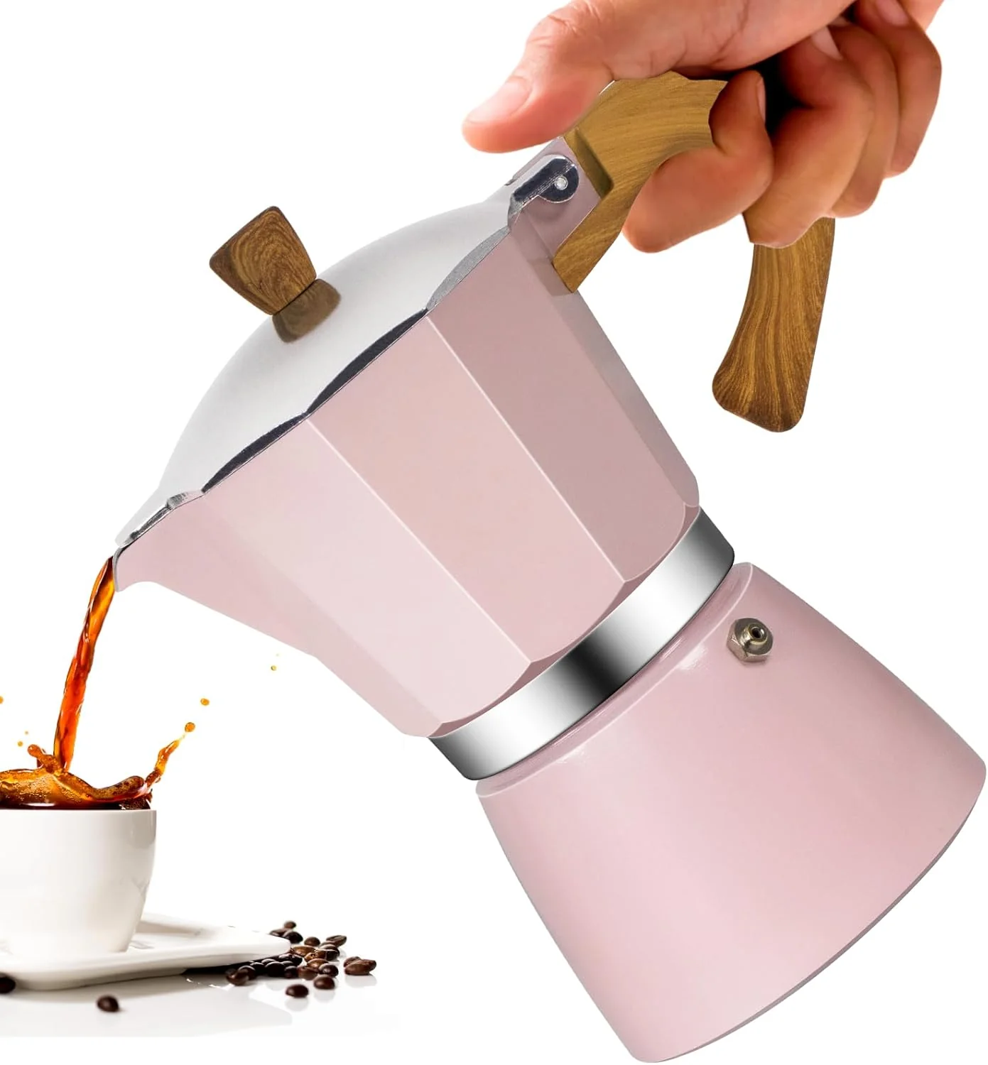 Elite 3 Cup Aluminum Moka Pot Classic Stovetop Espresso Coffee Maker 150ml 5oz Coffeemaker Percolator Mocha Pot Greca Coffee Maker Cafe Makers for Italian and Cuban Café Brewing Pink Sustainable