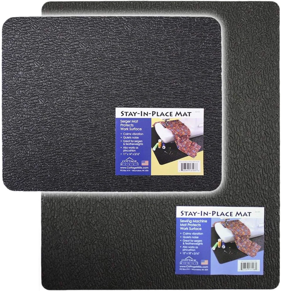 Refined Cottage Mills Stay-in-Place Machine Mats - 2 Piece Set - 11 x 14 15 x 18 - Sewing Machine and Serger Mats - Calms Vibration and Dampens Noise Organic