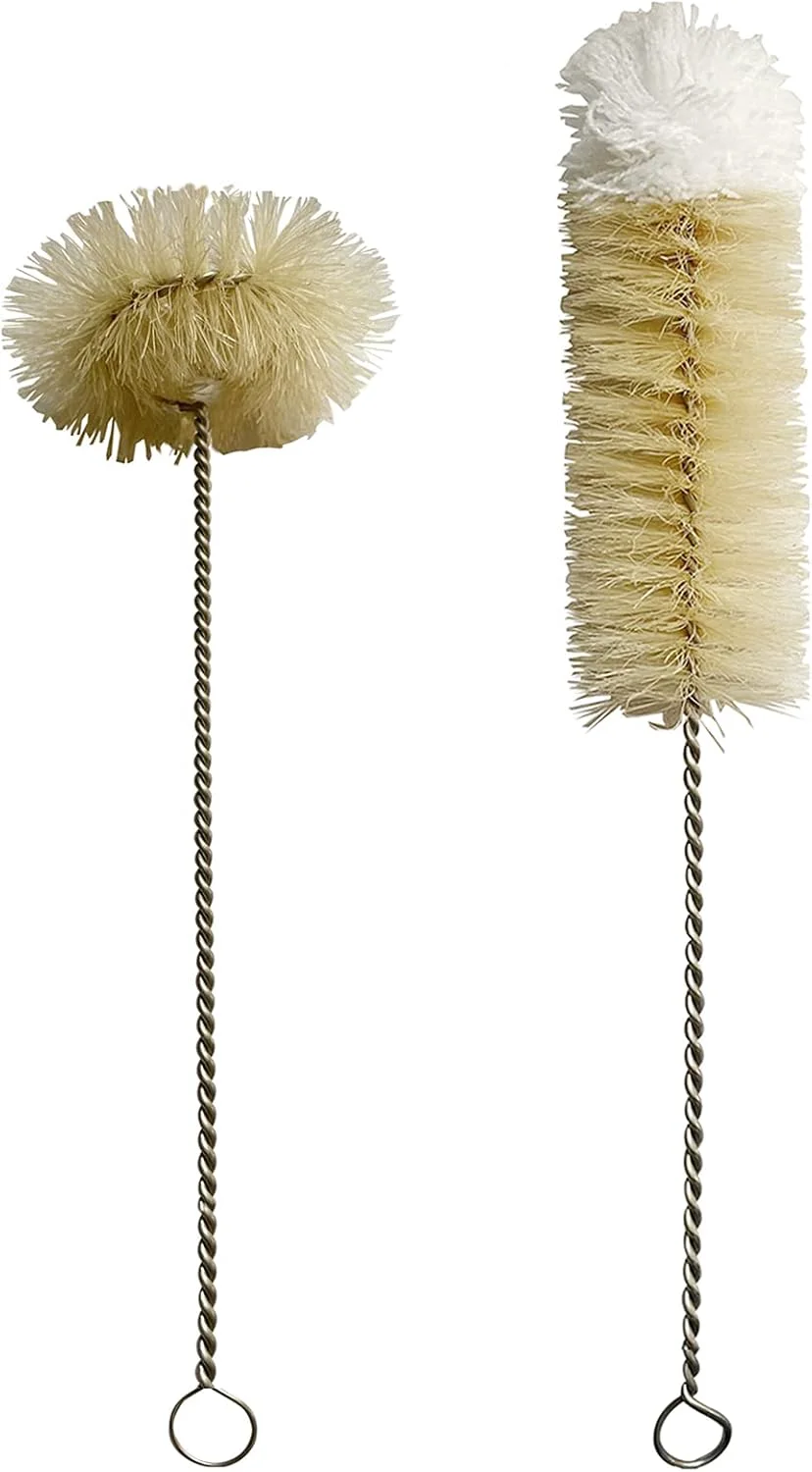 Advanced Coralpearl Bottle Brushes Thin Long Handle X 2 Skinny Wire Cleaner Set in Stainless Steel with Natural Boar Bristle at Wool Tip High-Performance