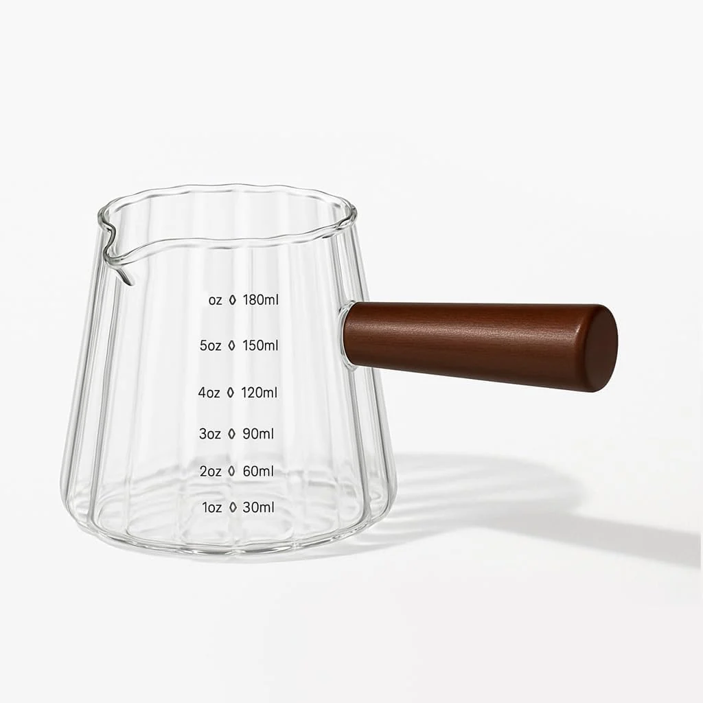 Contemporary Espresso Cups 6oz 180ml Measuring Cups Glass Espresso Shot Cups Ribbed Espresso Shot Glass with Wooden Handle Pure