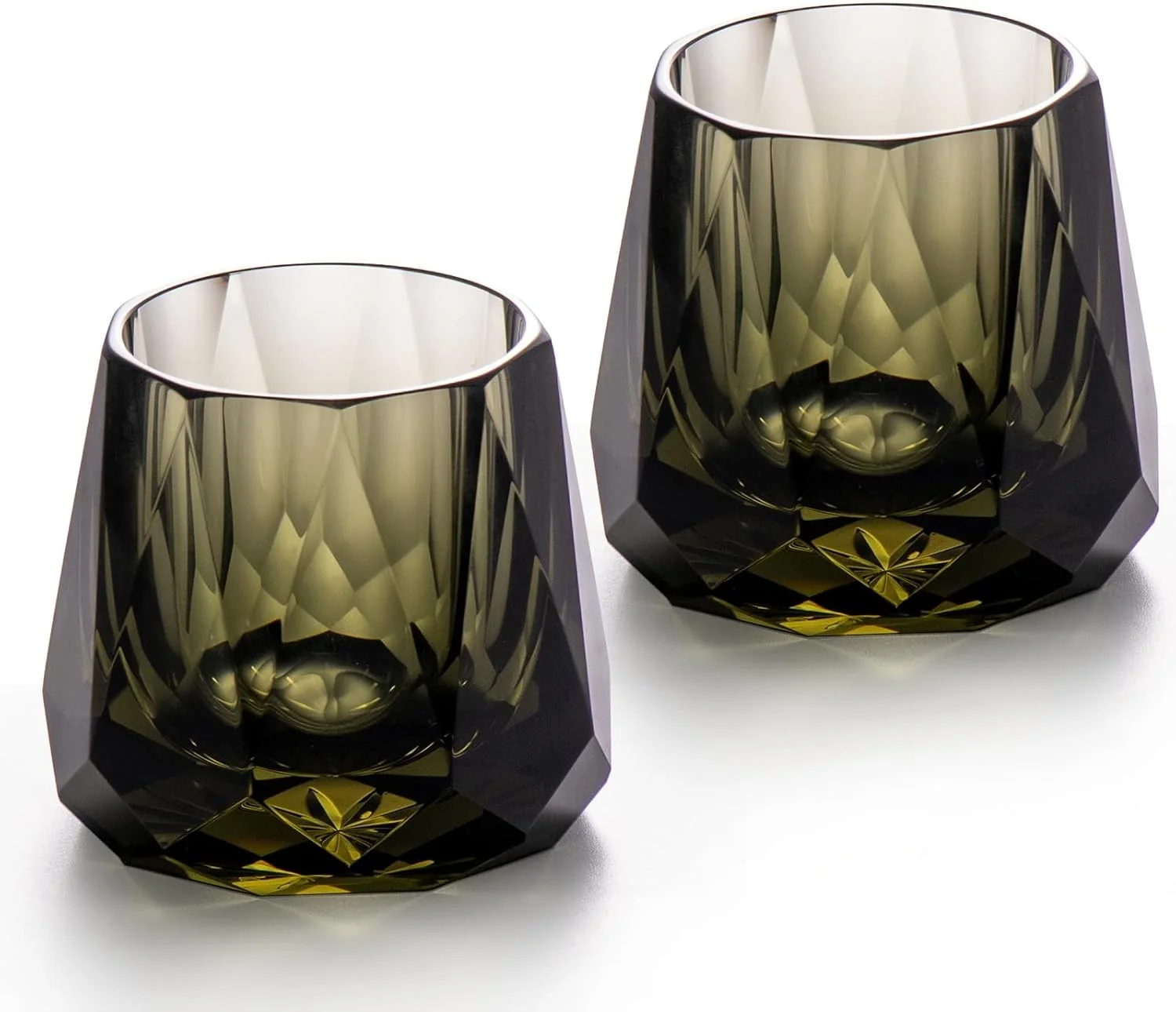 Authentic Kammak Crystal Whiskey Glasses Set of 2 5.3oz Old Fashioned Glasses Stemless Hand Blown Colored Cocktail Glasses Engagement Gifts for Couples Green