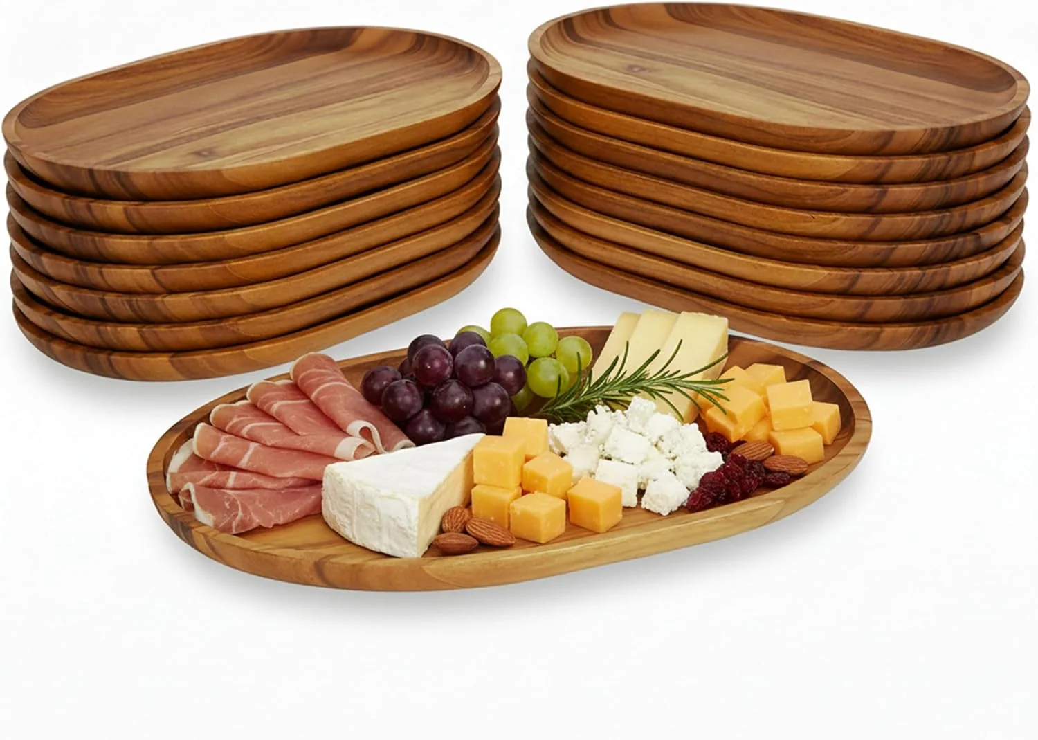 Fashionable Woodard amp Charles Acacia Wood Large Oval Serving Tray 10 x 15 16 Pack Acacia Wood Oval Serving Tray for Charcuterie Cheese Tapas Sushi Crudités and Appetizers at Any Gathering Durable