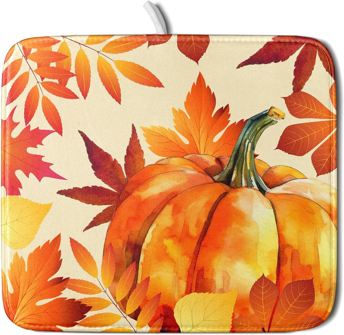 Practical Autumn Pumpkin Maple Leaf Dish Drying Mat for Kitchen Counter Thanksgiving Fall Holiday Drying Mat with Hanging Loop 16 x 18 Inch Microfiber Dish Professional