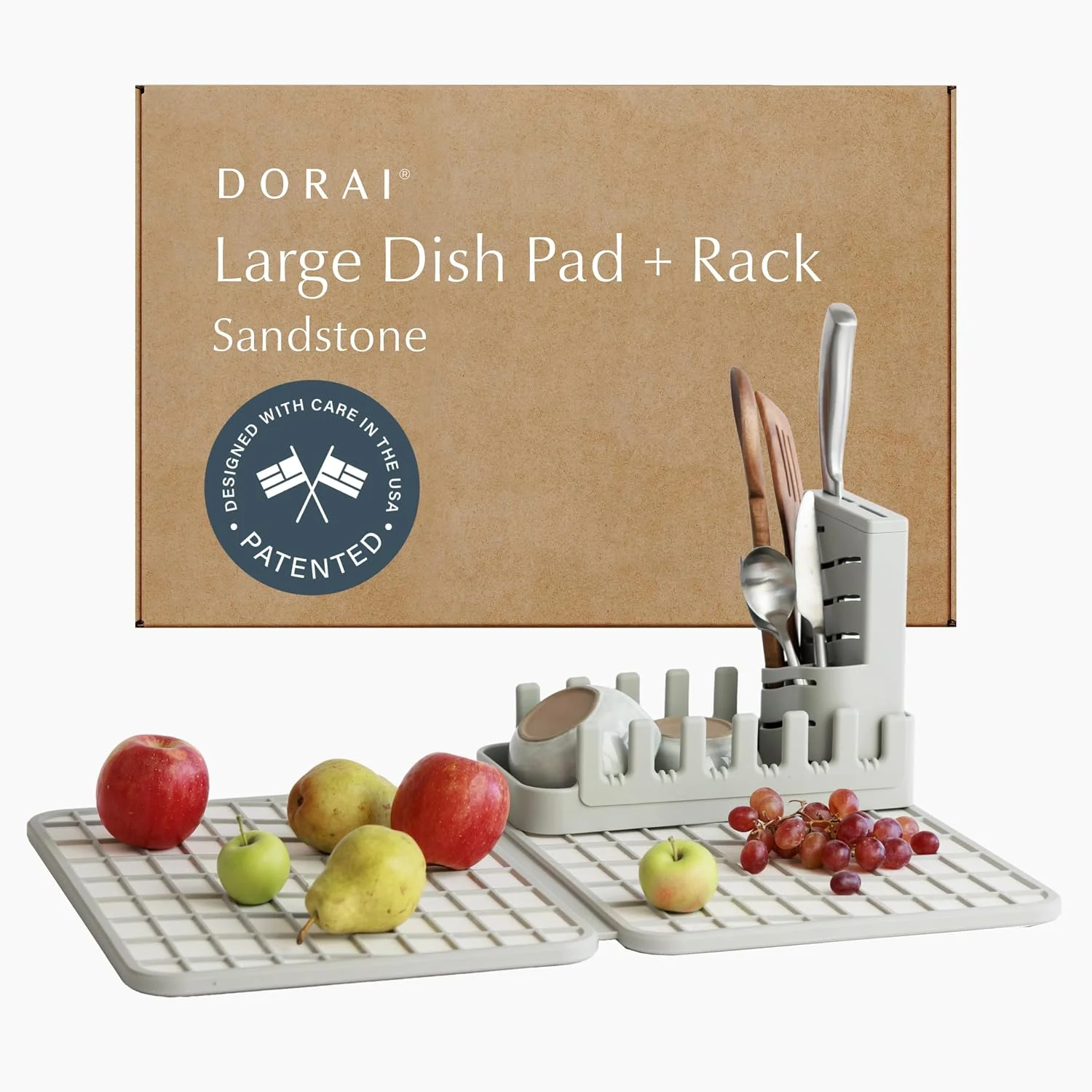 Comfortable Dorai Home Collapsible Dish Drying Rack with Stone Dish Pad – Kitchen Counter Set with Diatomaceous Earth Stone Dish Mat for Quick Drying – Space-Saving Design – Large 24.6 x 16.5 Sandstone Secure