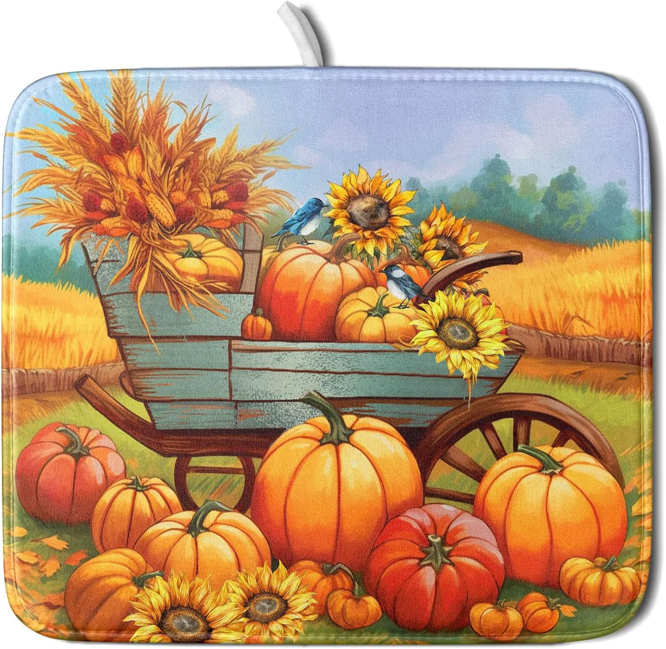 Outstanding Thanksgiving Autumn Harvest Pumpkin Dish Drying Mat for Kitchen Counter Sunflowers and Cart Drying Mat 16 x 18 Inch Microfiber Dish Drying Pad Ear of Solid