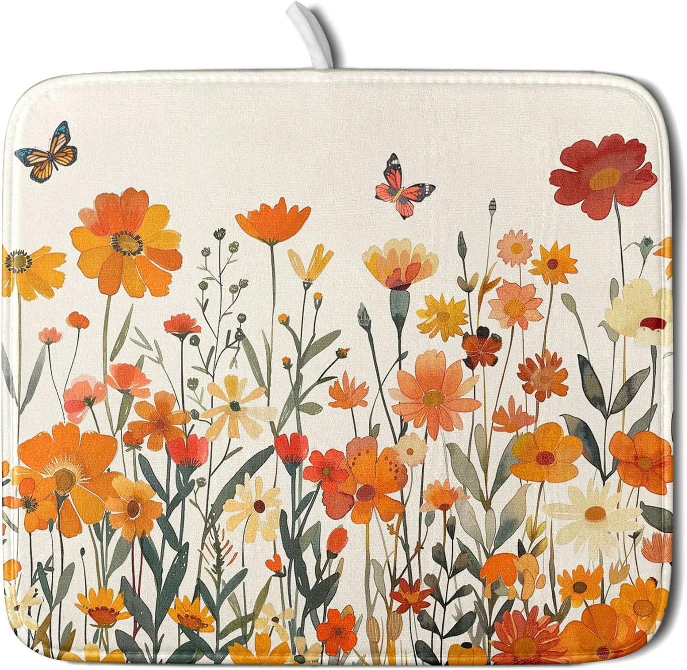 Optimized Fall Orange Wildflower Dish Drying Mat for Kitchen Counter Autumn Floral Butterflies Drying Mat 16 x 18 Inch with Absorbent Reversible Microfiber Next-Generation