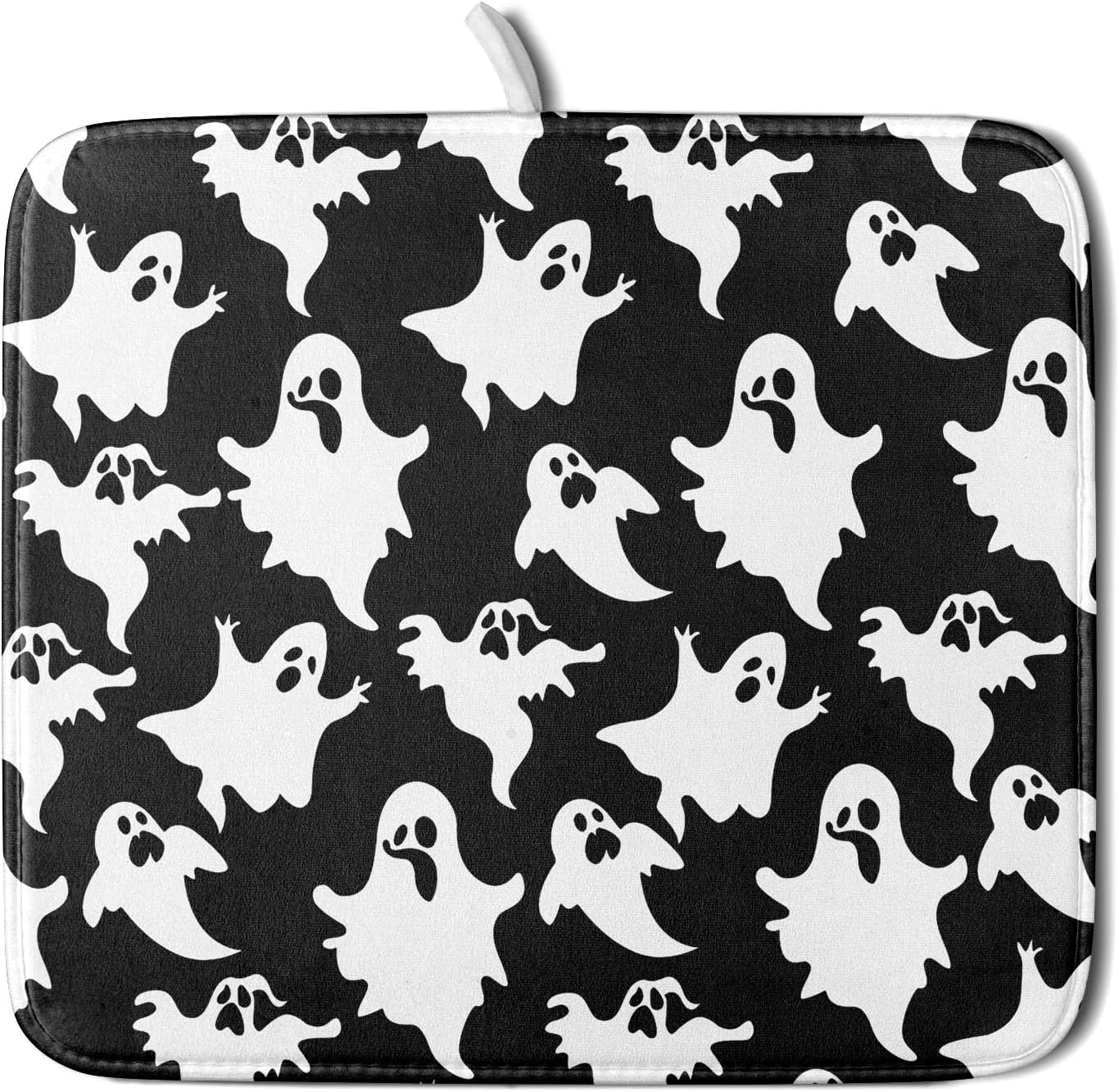 Artisan Halloween Bat Ghosts Dish Drying Mat for Kitchen Counter Halloween Spooky Ghost Black and White Drying Mat 16 x 18 Inch Microfiber Dish Drying Pad World-Class
