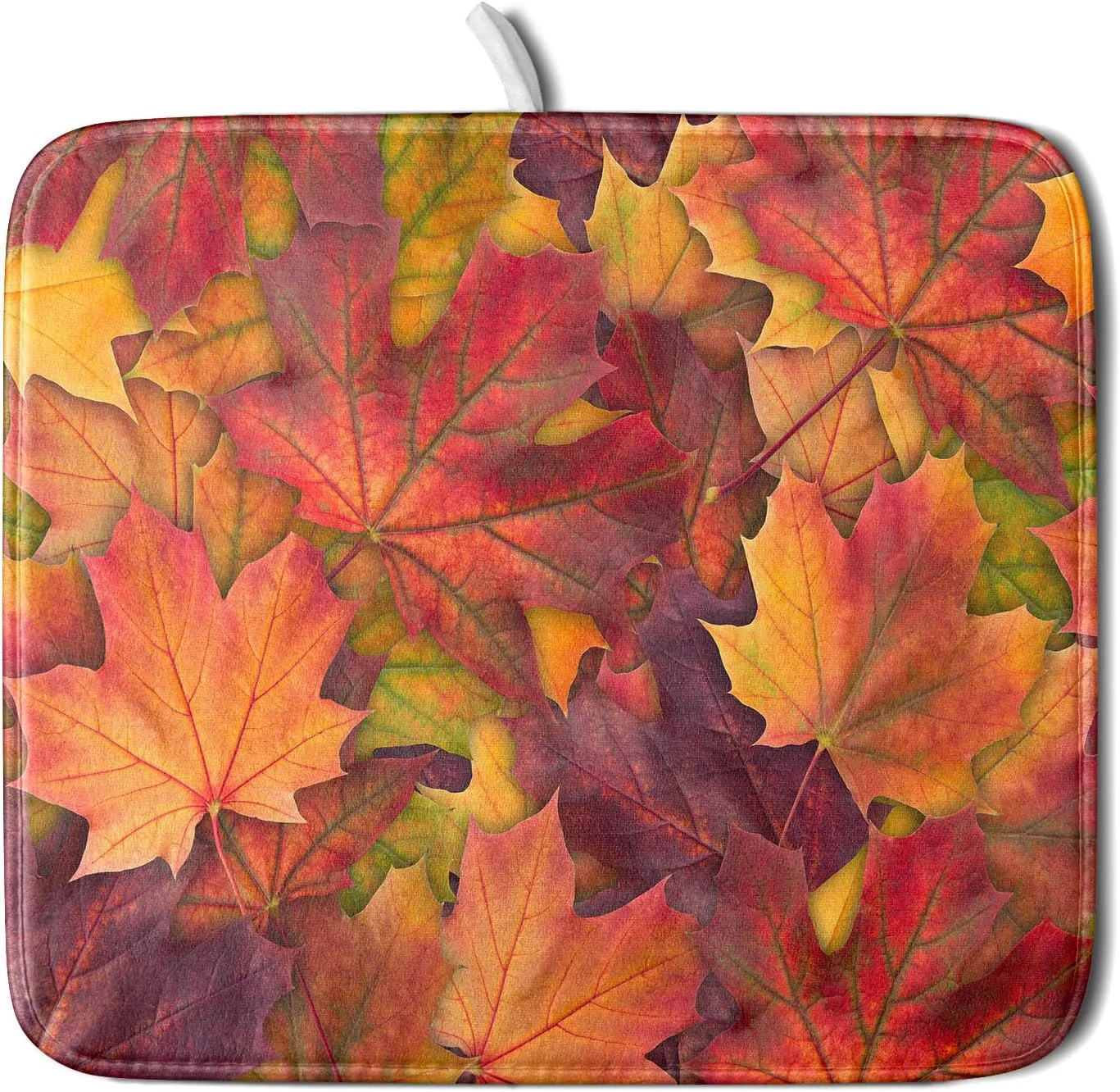 Solid Colorful Autumn Maple Leaves Dish Drying Mat for Kitchen Counter Fall Drying Mat 16 x 18 Inch with Absorbent Reversible Microfiber Dish Drying Pad Functional