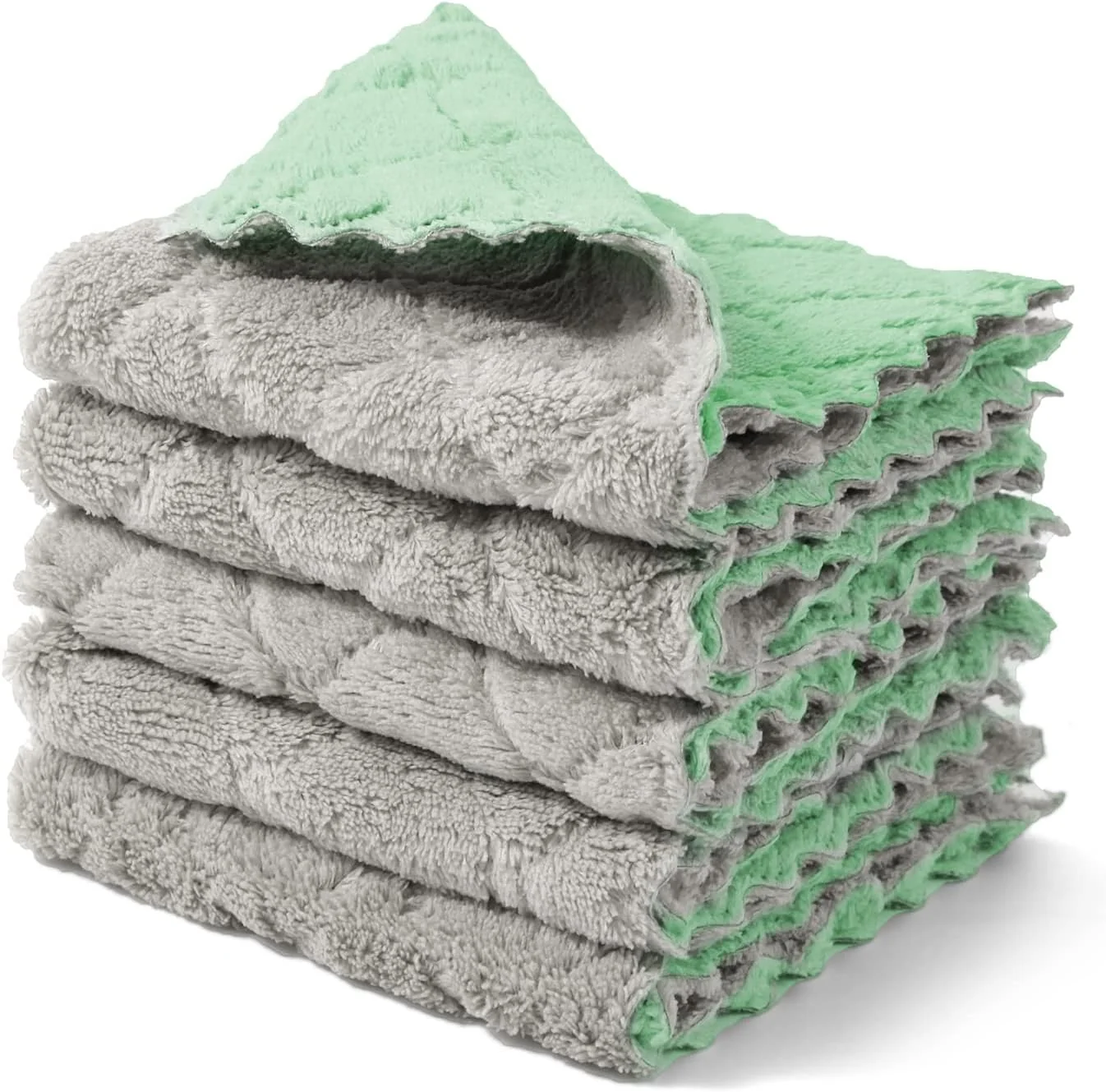 Convenient kimteny Microfiber Dish Cloths for Washing Dishes 5 Pack Green-Grey Proven