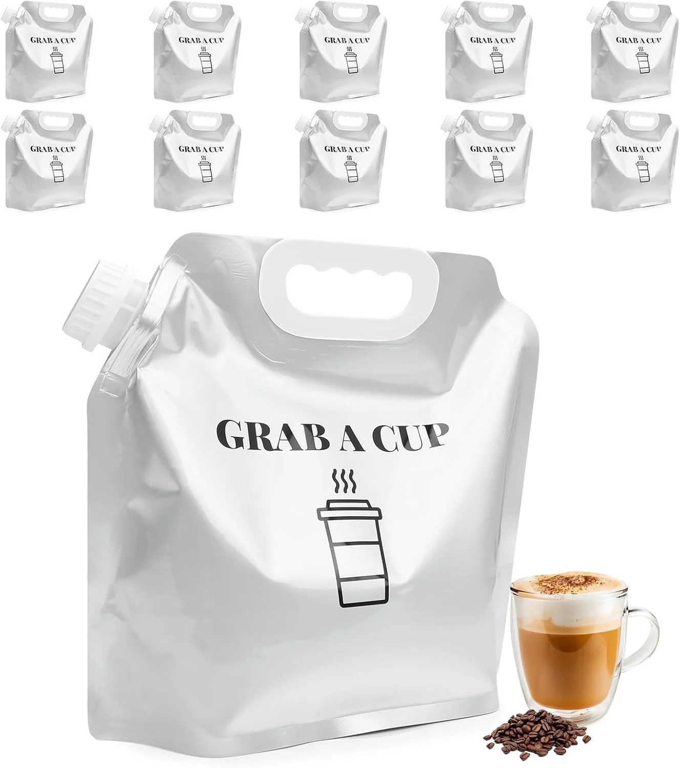 Clean 10 Pack Disposable Coffee Dispensers with Handle Coffee Box Cold Hot Beverage Dispenser COFFEE Carrier with Handle Take Out Camping Water Storage Containers Water Bag for Hiking 88oz White Elite