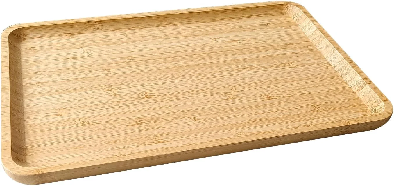 High-End DILLMAN Bamboo Serving Tray Wooden Rectangle Dinner Food Bed Lab Tray Small Nature Bamboo Raised Edge Stackable Durable For Breakfast Coffee Eating Kitchen Restaurants Vanity Display Selected