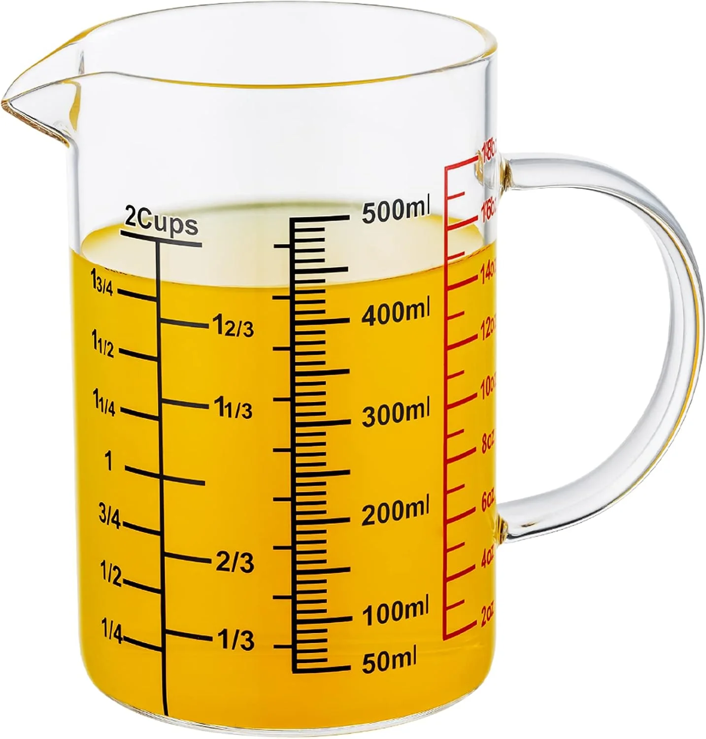 Modern Ackers BORO3.3 Glass Measuring Cup- Insulated handle V-Shaped Spout -Made of High Borosilicate Glass Measuring Cup for Kitchen or Restaurant Easy to Read 500 ML 16 Oz 2 Cup Artisan