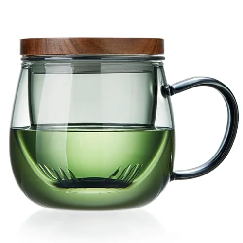 Exclusive 17 OZ Glass Tea Cup with Infuser and Lid 17 Fl Oz Organic