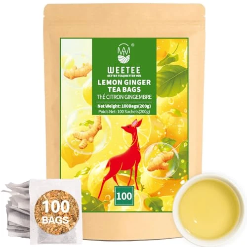Exclusive Lemon Ginger Herbal Tea Bags 100 Count Traditional