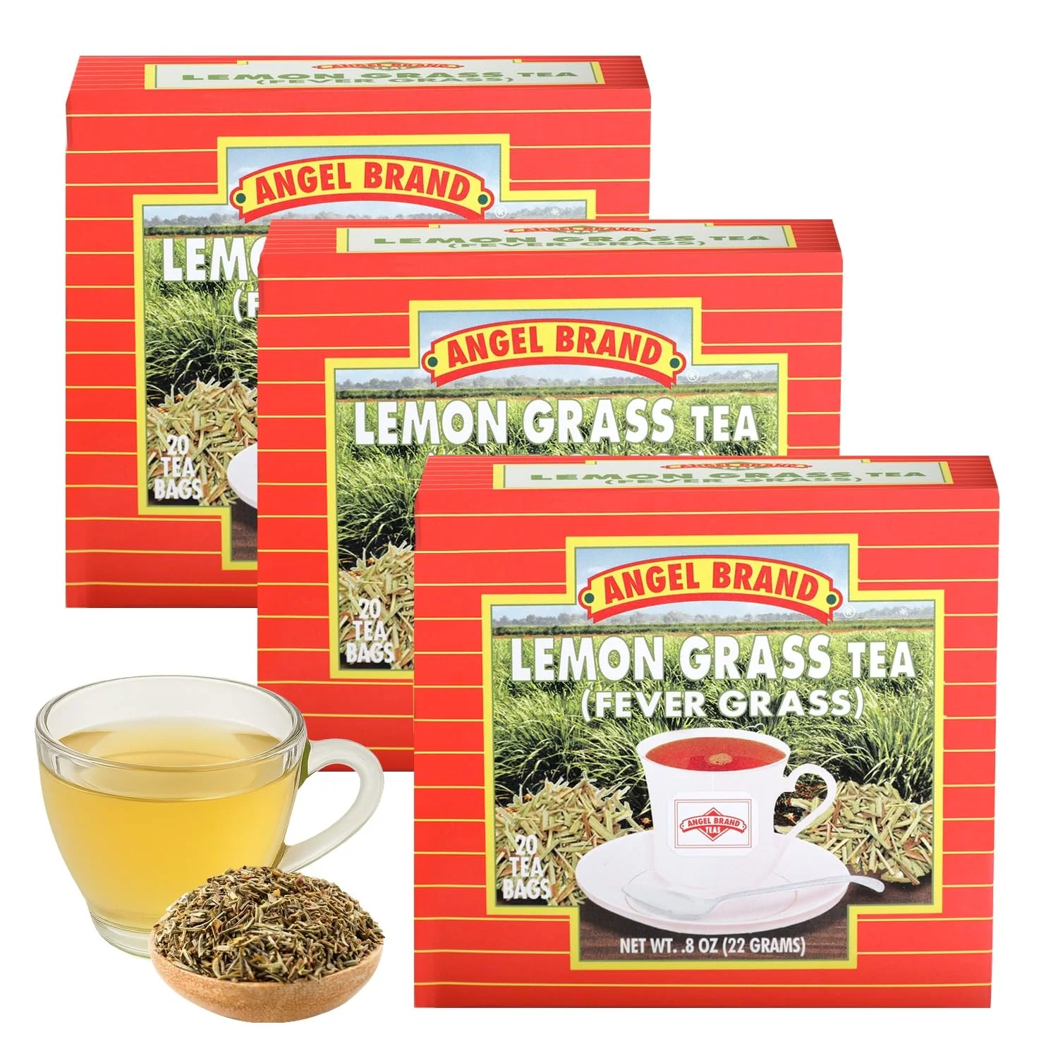 Enhanced Angel Brand Lemongrass Tea Bags 20 Tea Bags – Pack 3 Lemon Grass Tea with Ginger Rose Hips Clove – Lemongrass Tea Bags with Balanced Flavor Rich Nutrients Health Benefits Convenient
