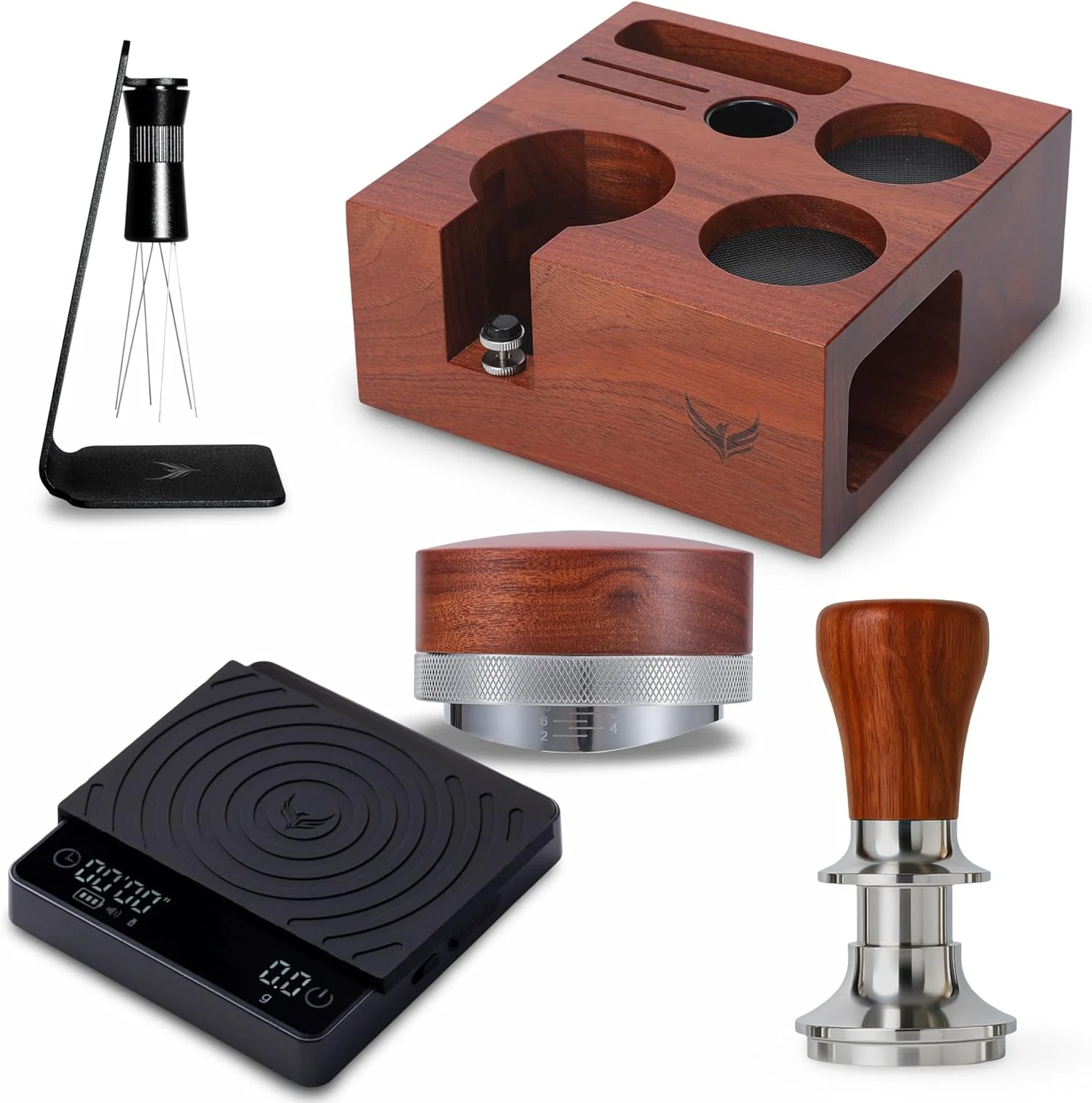 Smooth 54mm Espresso Accessories Set – Premium Rosewood Organizer Box Calibrated Tamper Adjustable Coffee Distributor Specialty