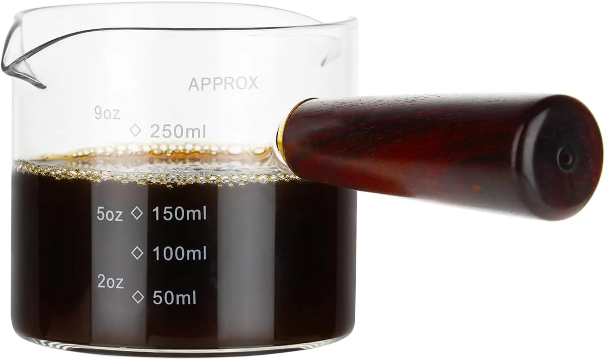 Pure 250ML 8.5OZ Measuring Cup Espresso Shot Glasses Double Spouts Large Coffee Cup with Wood Handle Triple Pitcher Milk Cup Parts Clear Glass By BCnmviku 250ml-1pack Enhanced