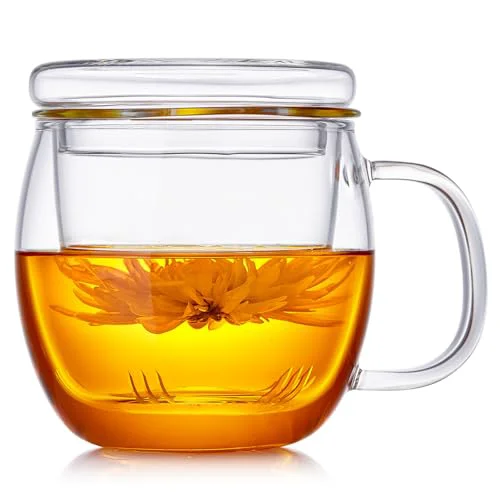 Official Glass Tea Cup with Infuser and Lid Flexible