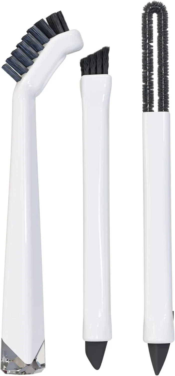 Easy-to-Use Small Cleaning Brush Set 3pcs—Crevice Brushes for Cleaning—Scrub Brushes Set with Silicone Tipped Scrub Brush—Stiff Handle Miniature Cleaning Brush Durable
