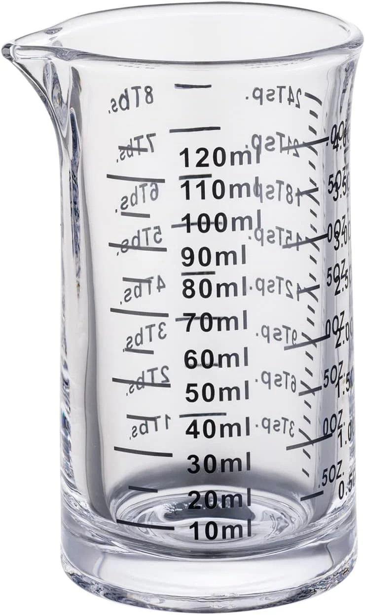Natural Ackers 4 Oz Glass Measuring Cup Borosilicate Shot Glass with V-Shaped Spout-Black Line Solid