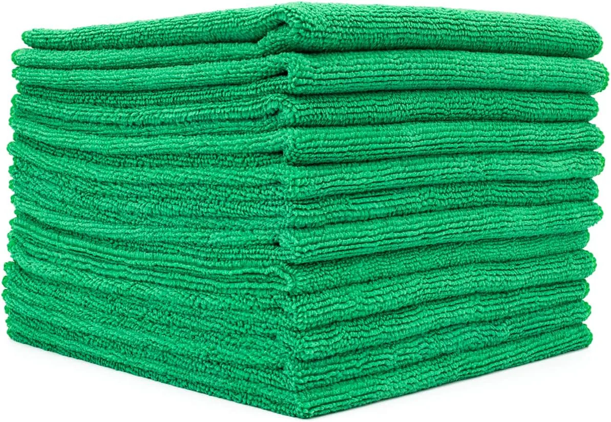 Fast The Rag Company – All-Purpose Microfiber Terry Cleaning Towels – Commercial Grade Highly Absorbent Lint- Streak- Kitchens Bathrooms Offices 300gsm 14in x 14in Green 12-Pack