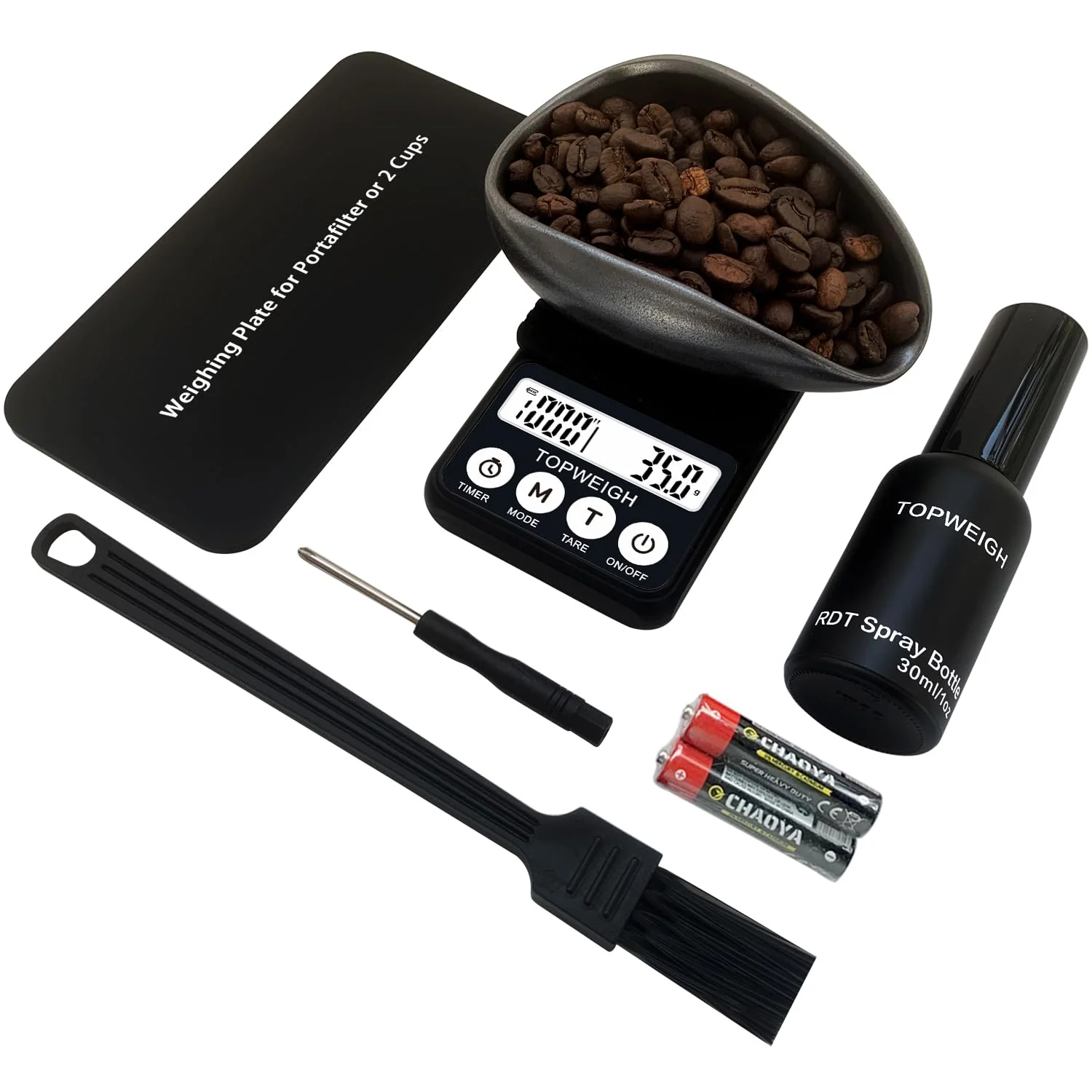 Superior Waterproof Espresso Scale Kit 1000g x 0.1g Portafilter Weighing Plate Coffee Bean Dosing Cup Spray Bottle RDT Tool Set Barista Cleaning Brushes amp Batteries Included High-Quality