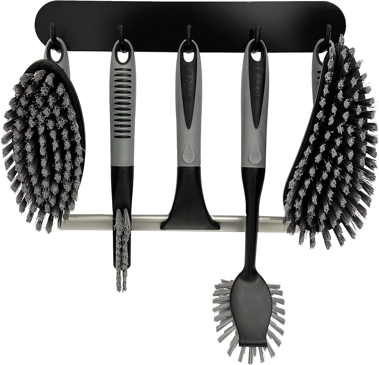 Smooth Scrub Brush Set of 6 pcs – Cleaning Shower Scrubbers with Squeegee for Shower Glass and Adhesive Wall Hooks Including Grout Cleaner Brush Professional