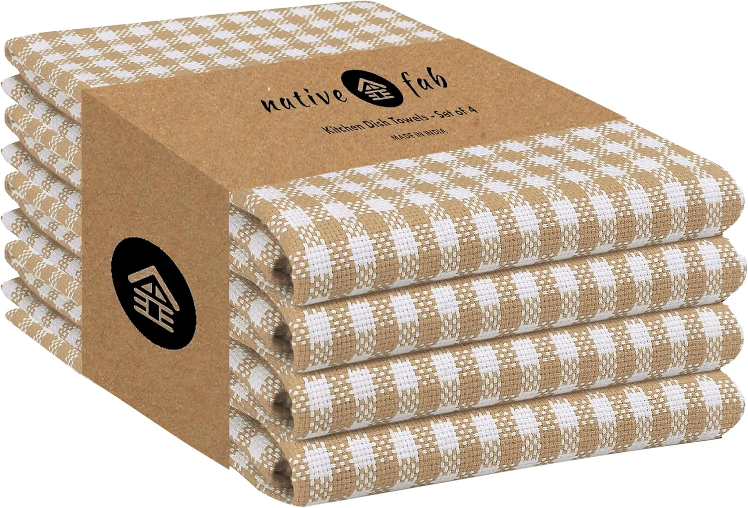 High-End Beige Gingham Kitchen Dish Towels 4-Pack User-Friendly