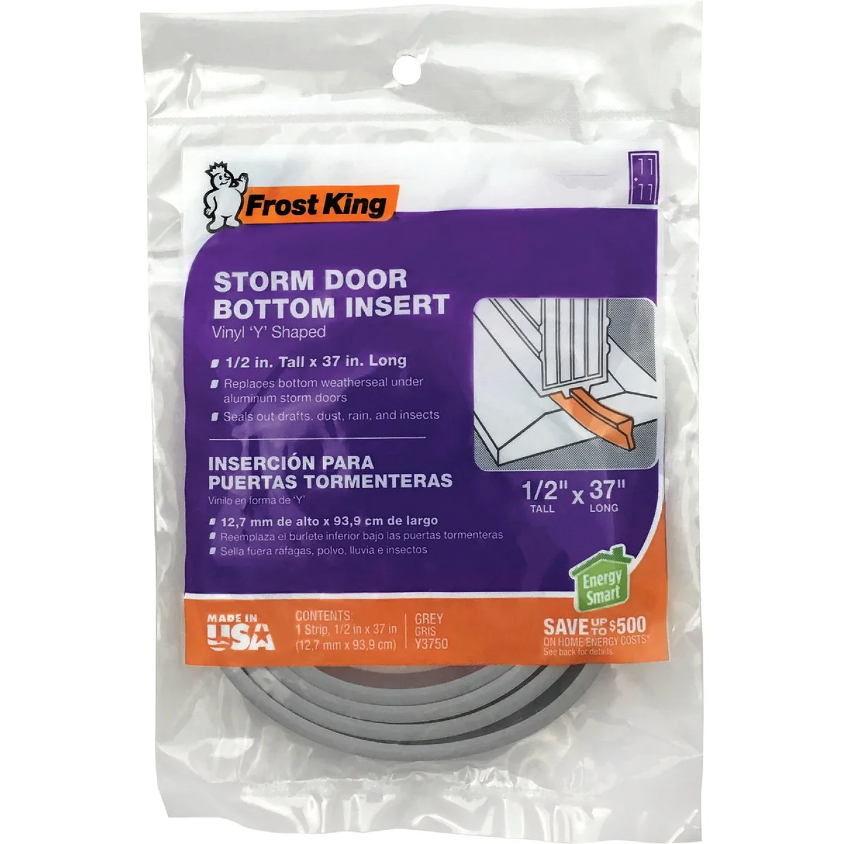 Easy-to-Use Frost King 0.5 In. W. x 0.5 In. H. x 37 In. L. Gray Vinyl Y-Shaped Door Bottom Premium