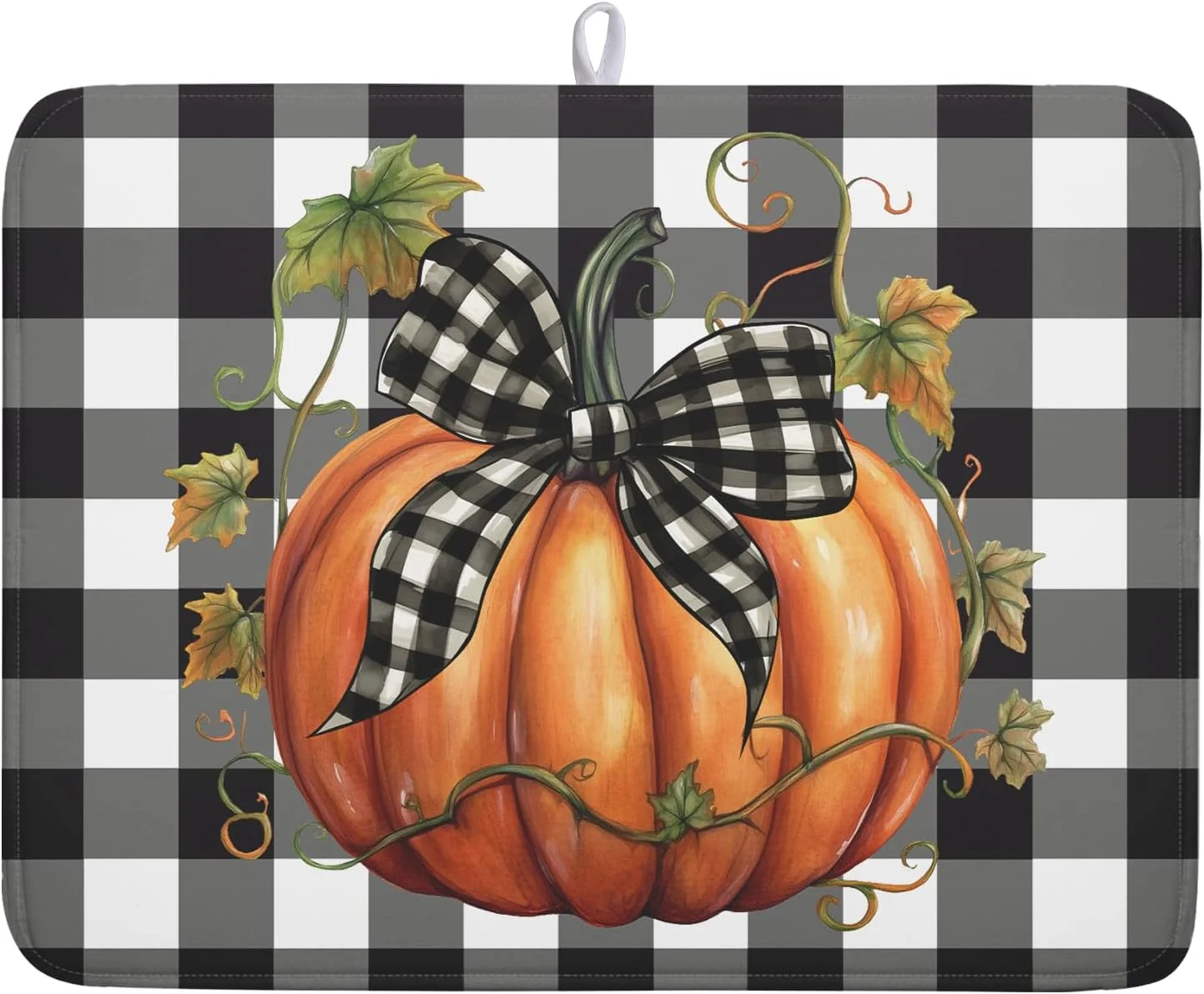 Sophisticated Fall Drying Mats for Kitchen Counter Fall Pumpkin Dish Drying Mat 18 x 24 Inch Autumn Black White Buffalo Check Dish Rack Mat Drainer Pad Thanksgiving Absorbent Microfiber Table Mat for Coffee Bar Reliable