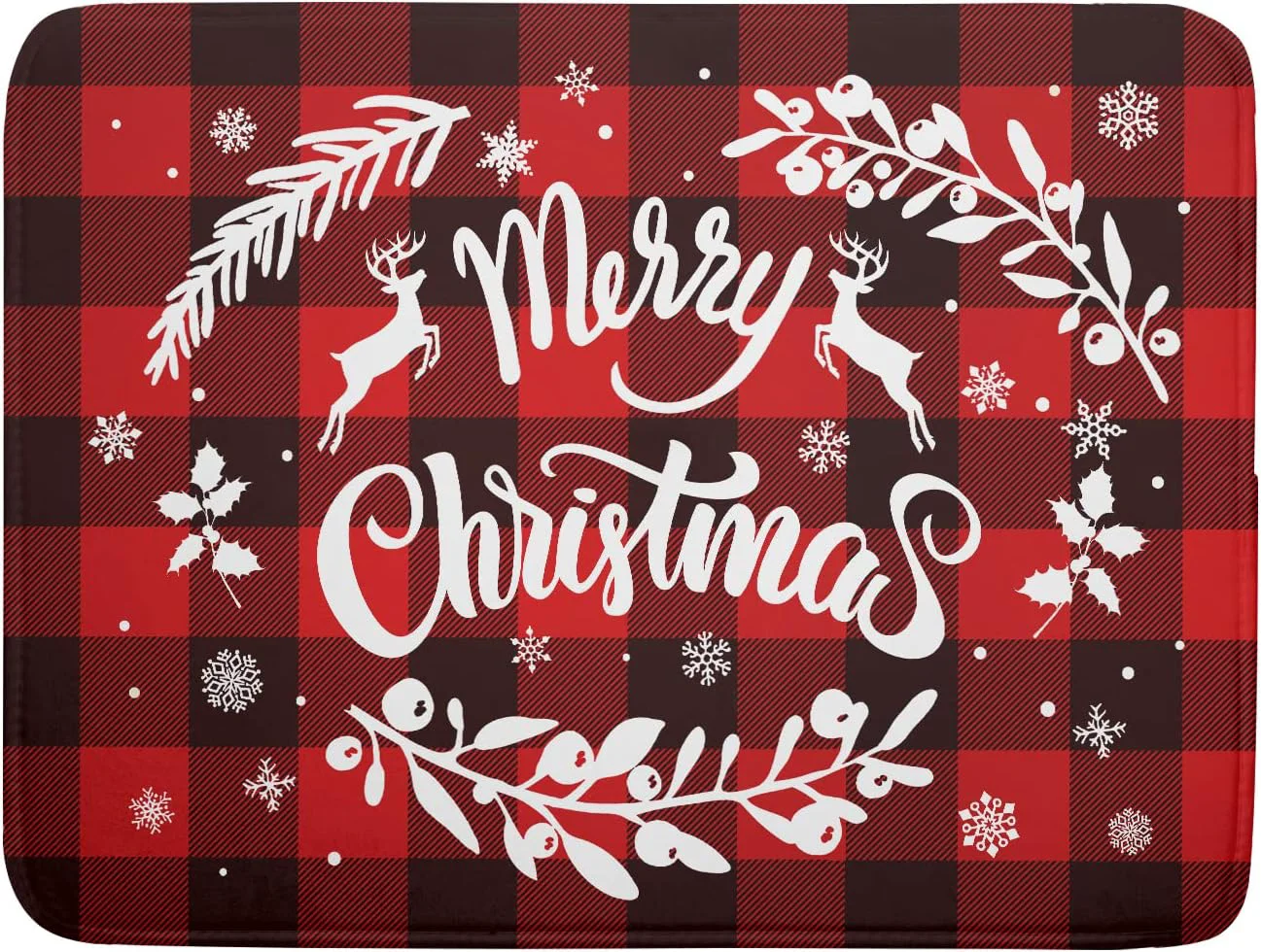 Original Merry Christmas Dish Drying Mat 18×24 Inch for Christmas Kitchen Counter Decor Absorbent Reversible Microfiber Red Buffalo Check Plaid Dishes Pad Relaxed