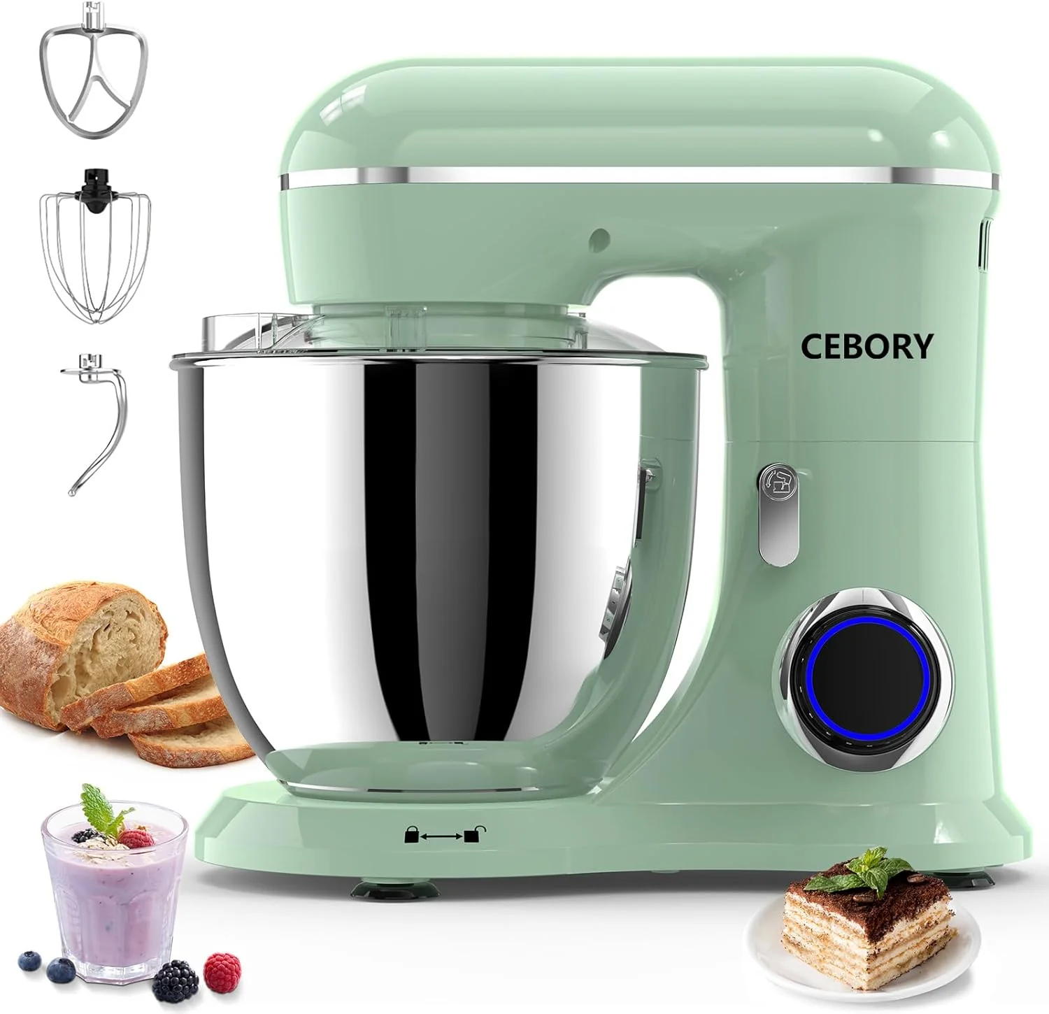 Optimized 3-IN-1 Electric Stand Mixer 6.5QT Bowl 660W 10-Speed Kitchen Mixer Household Food Mixers include Dough Hook Beater and Whisk Bread Cake Mixer for Baking and Most Home Cooks Agave Green Reusable