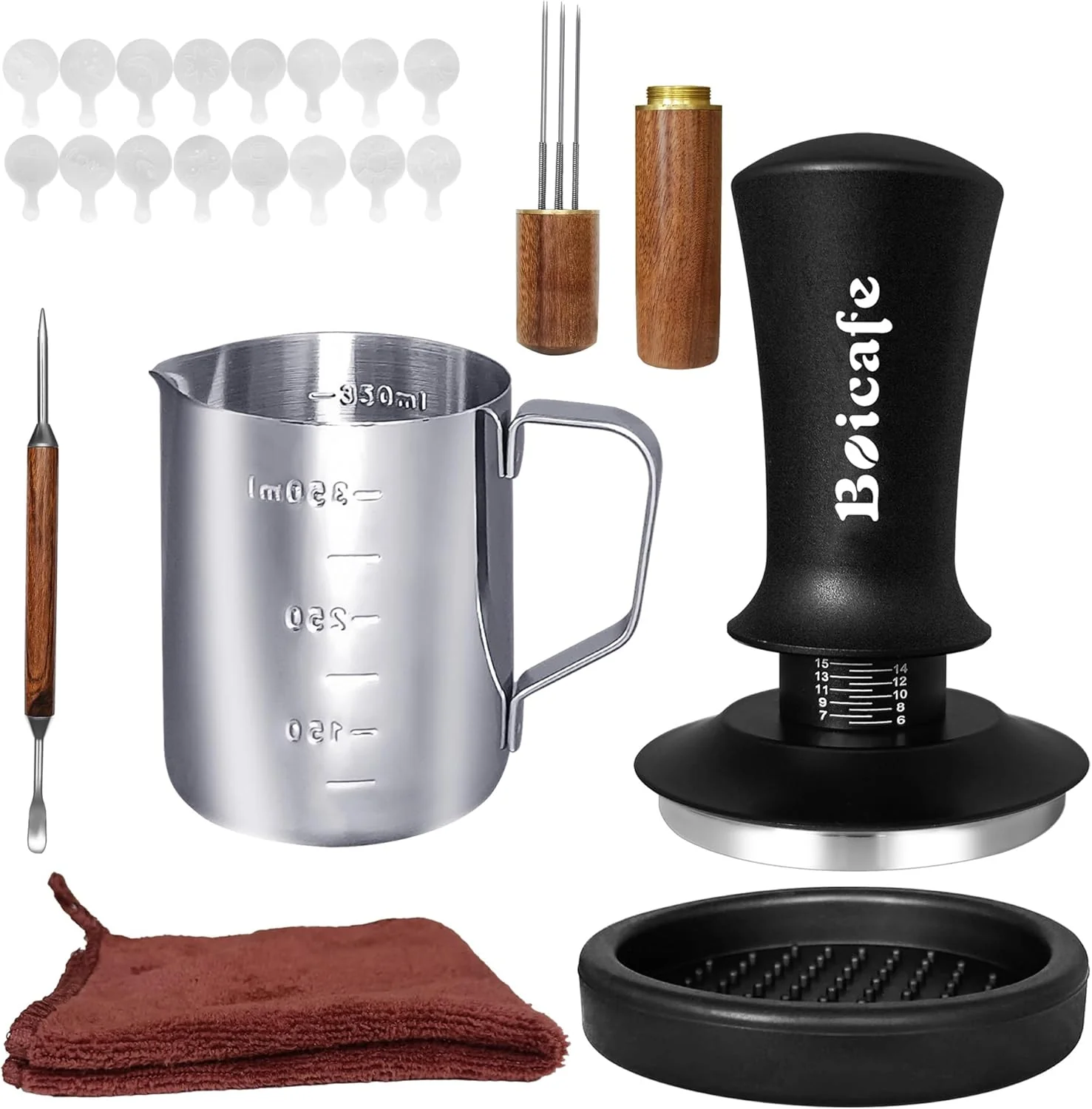 Durable 22 PCS 58mm Espresso Accessories Kit 58mm Spring Loaded Calibrated Espresso Coffee Tamper Set with Tamper Mat WDT Tool Latte Art Kit High-Quality
