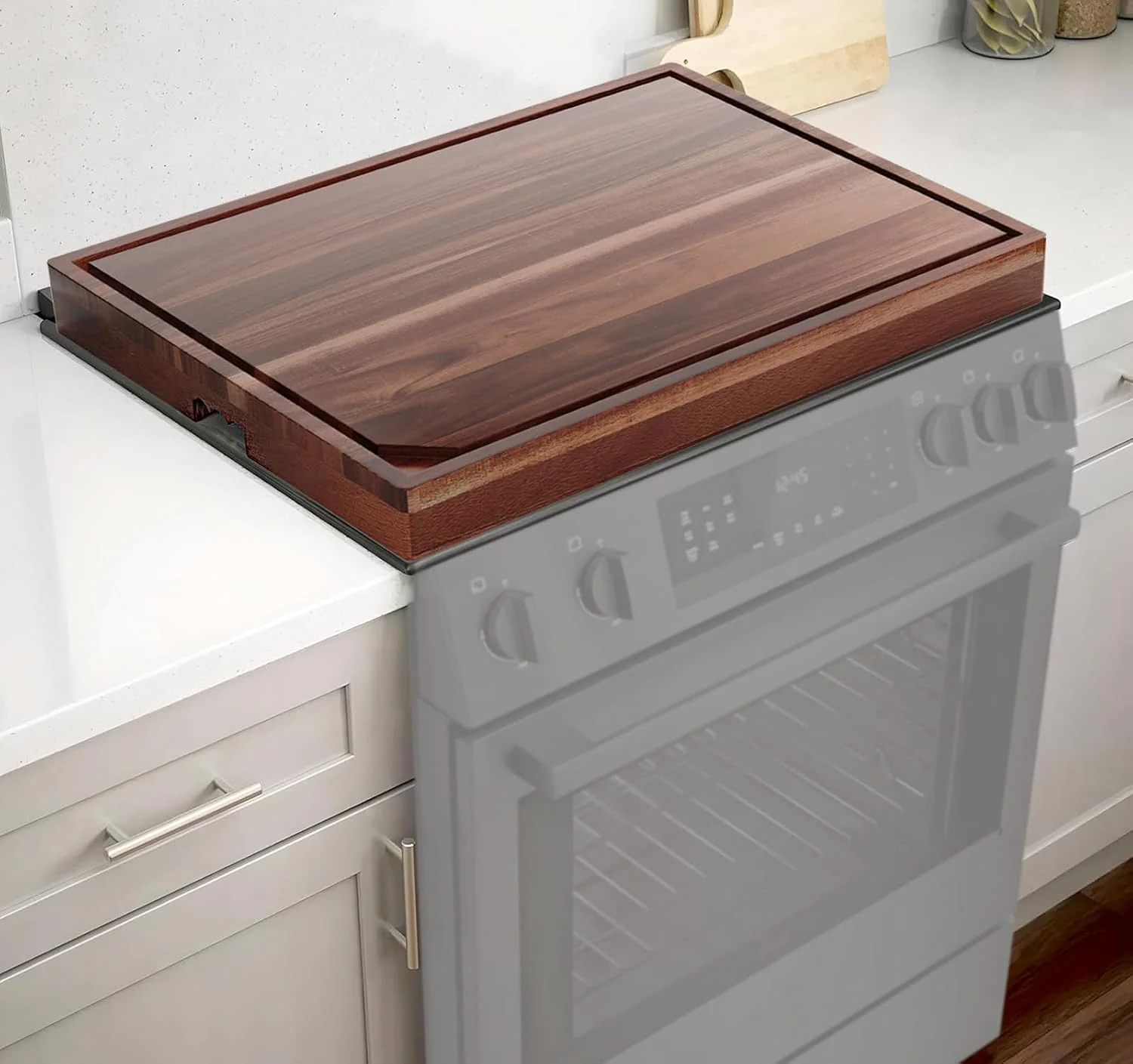 Recyclable Acacia Stove Top Cover for Gas Burners amp Electric Stove Noodle Board Stove Cover with Wavy Handles Wooden Stovetop Cutting Board with Juice Grooves Serving Tray 30 L x 22 W x 2.5 H Selected