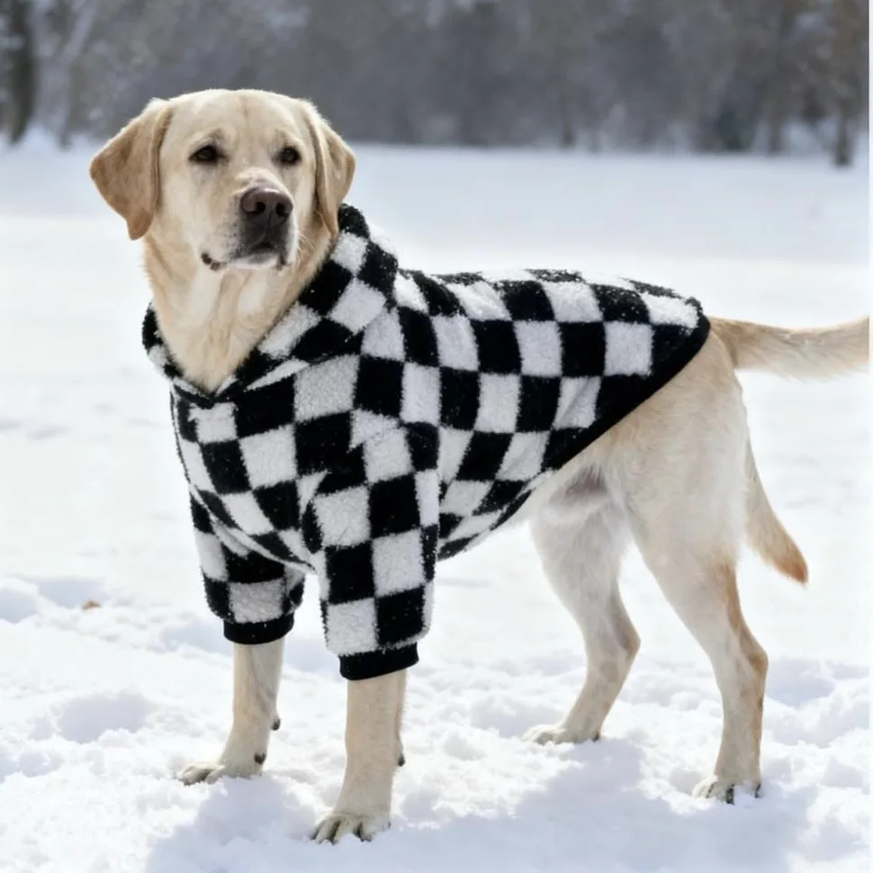 Organic Sweat à capuche et manteau d’hiver en polaire motif échiquier pour chiens — Races moyennes à grandes Clean