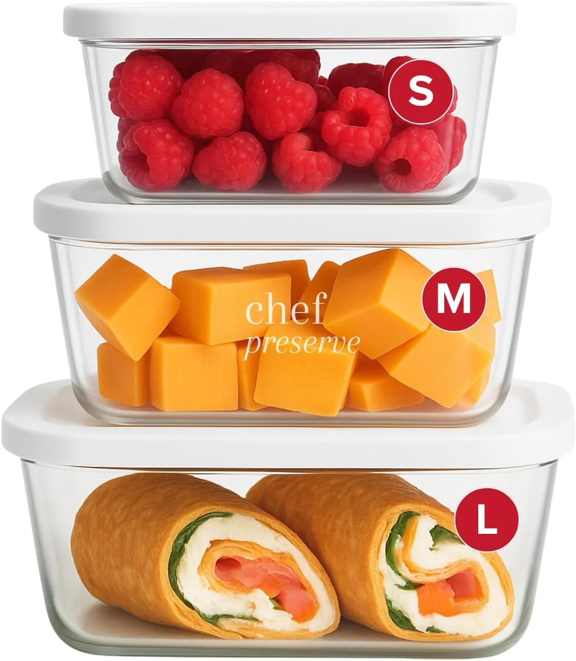 Proven Chef Preserve Glass Vacuum Seal Containers for Food Storage Made For Compact Vacuum Sealer 3pcs set 1x Small 1x Medium Superior