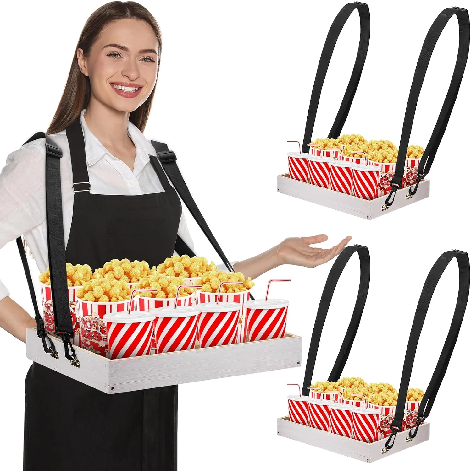 High-Performance Marsui 2 Pcs Movie Night Snack Trays with Straps Party Serving Tray White Trusted