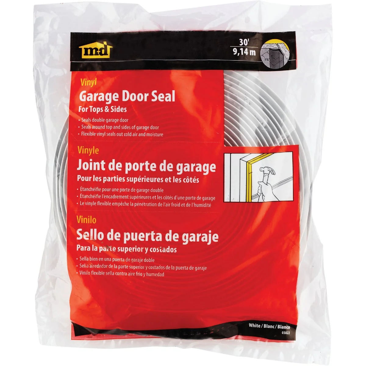 Proven M-D 1-1 2 In. x 30 Ft. White Vina-Strip Garage Door Seal Verified